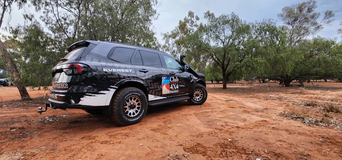 Club 4X4 branded ford everest in the outback in red dirt