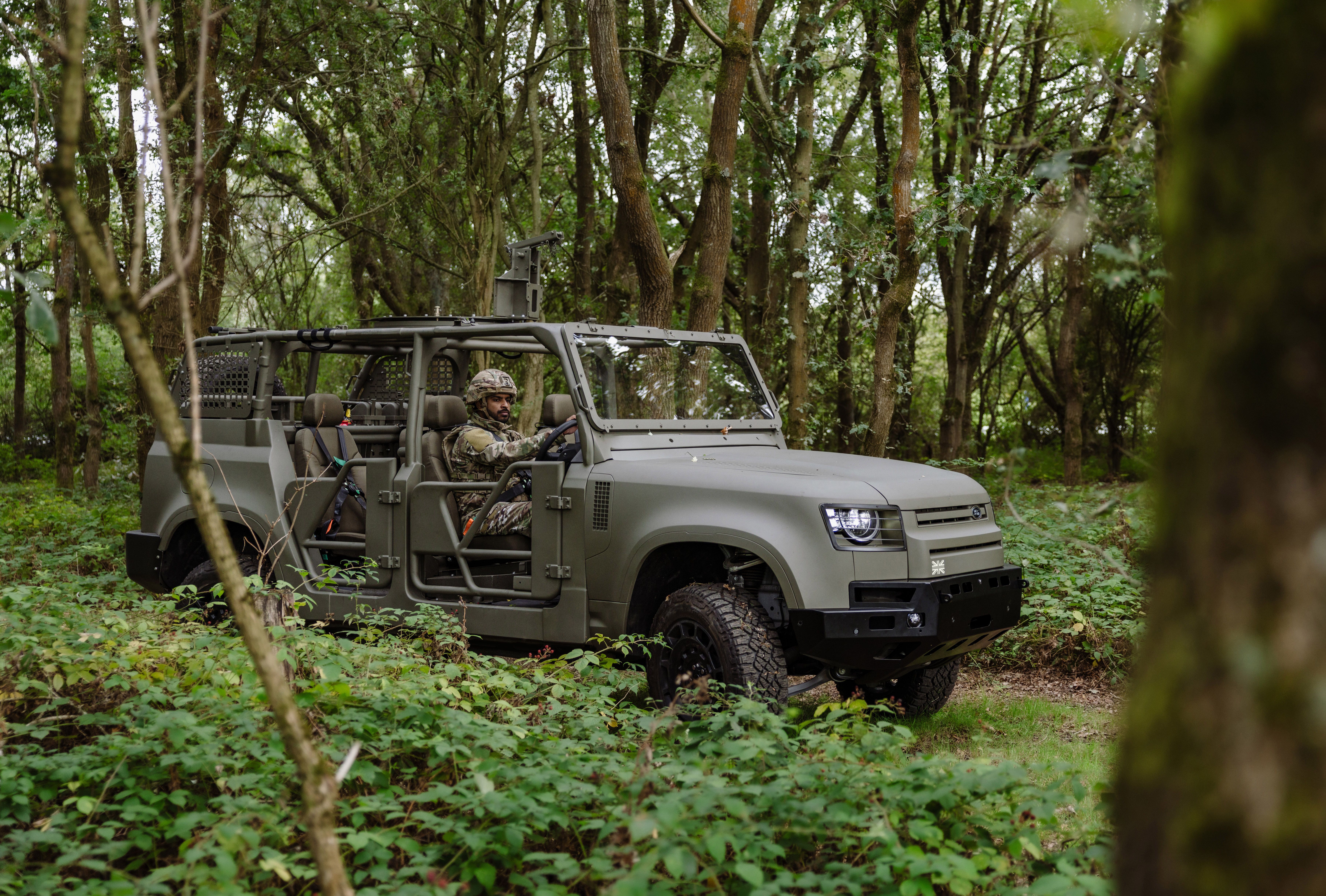 A variant of the Land Rover Defender Wolf Series II being driven in the UK