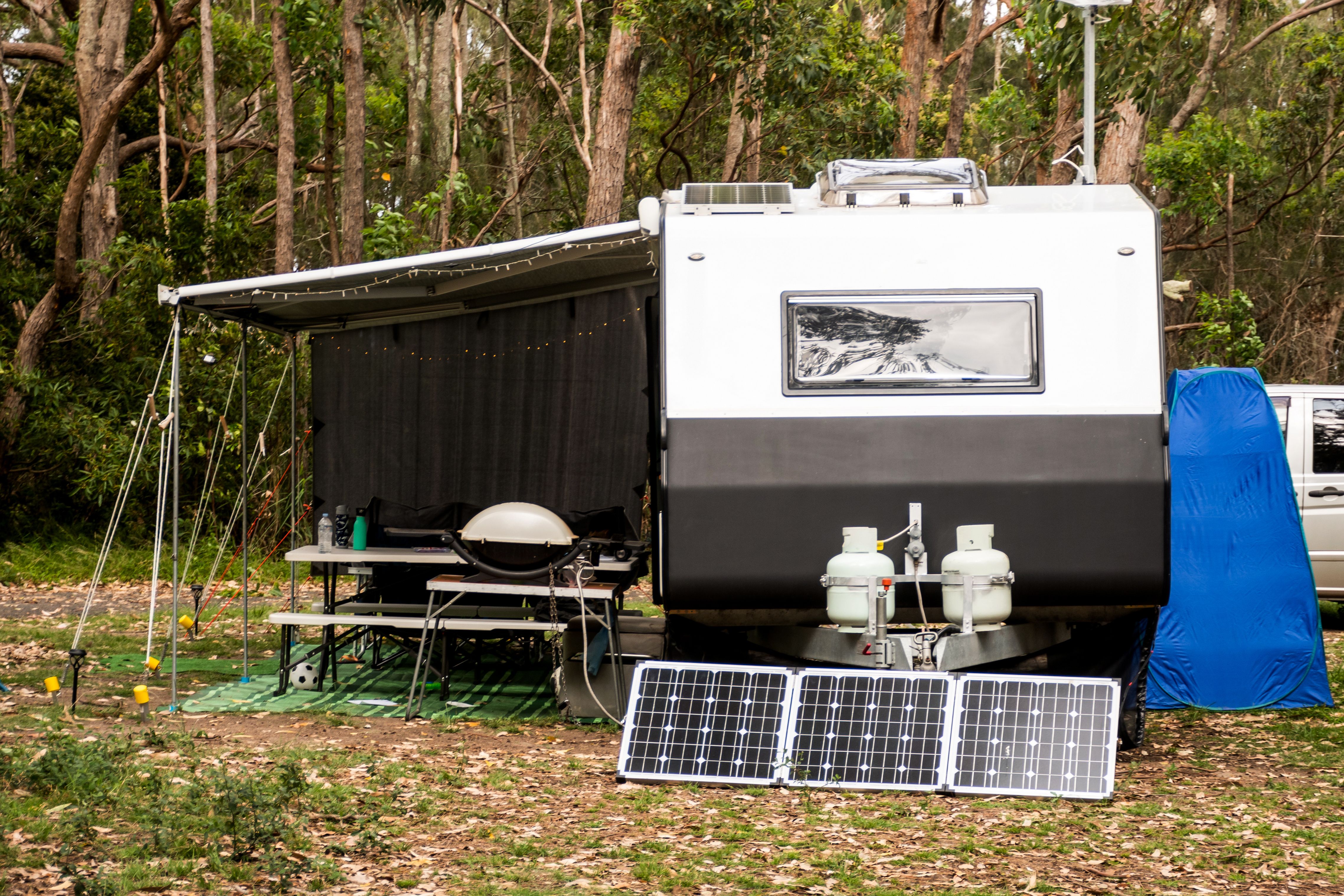 Caravan with solar panels