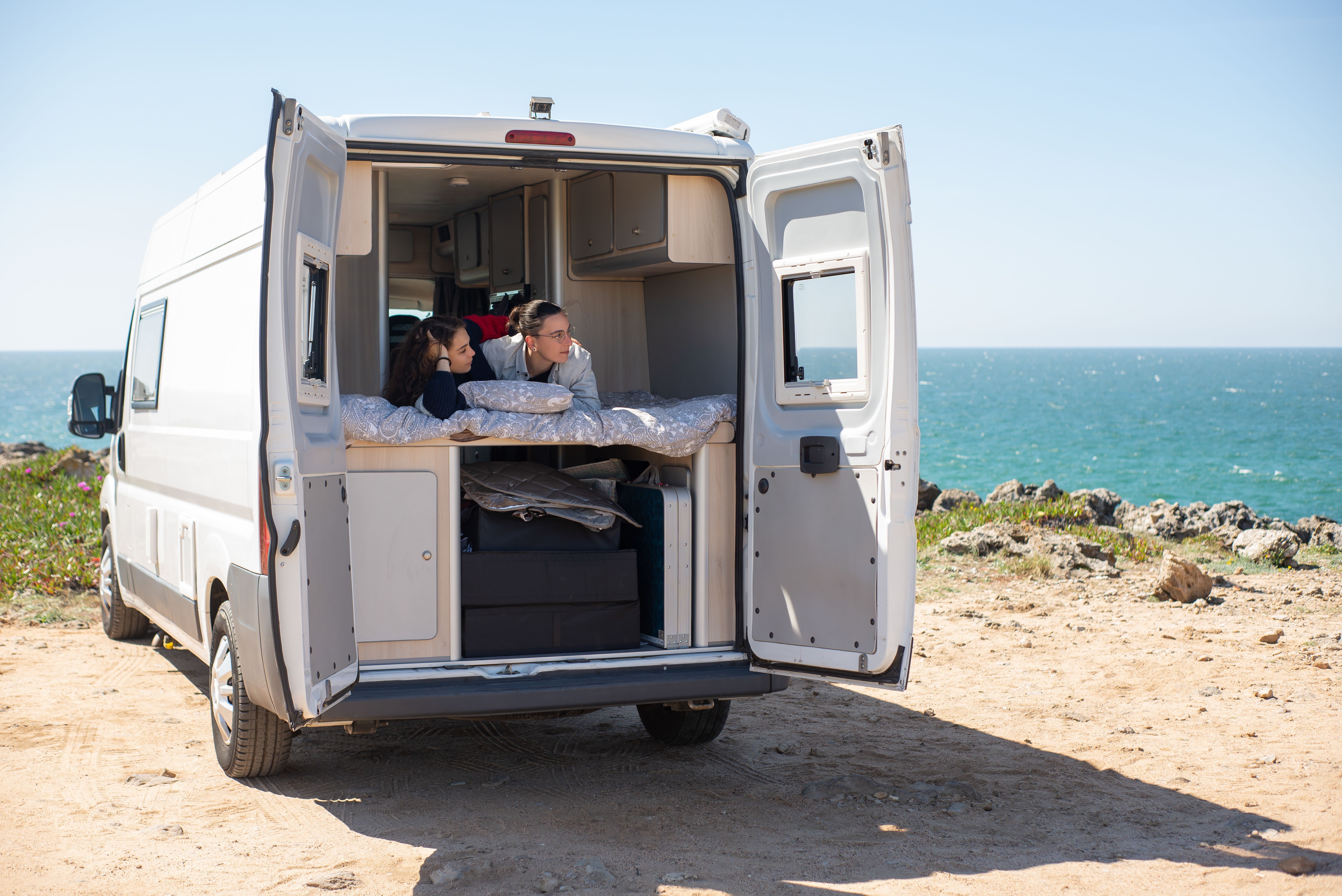The rear of an RV open 