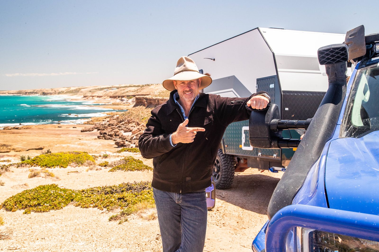 Pat Callinan with his Ford Ranger towing a caravan