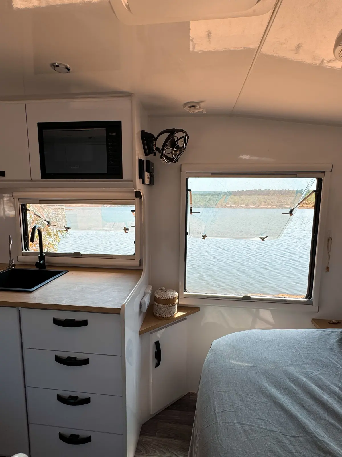 remote office view out caravan window australia