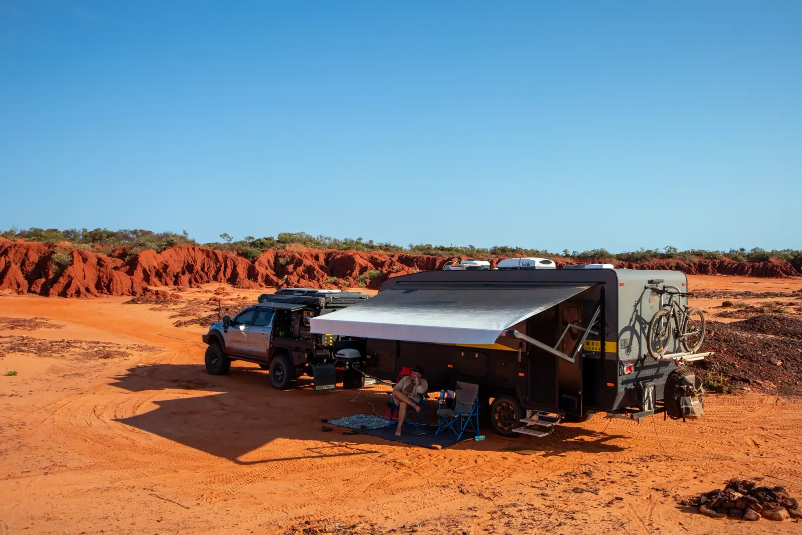 A caravan and 4WD in Australia's Outback