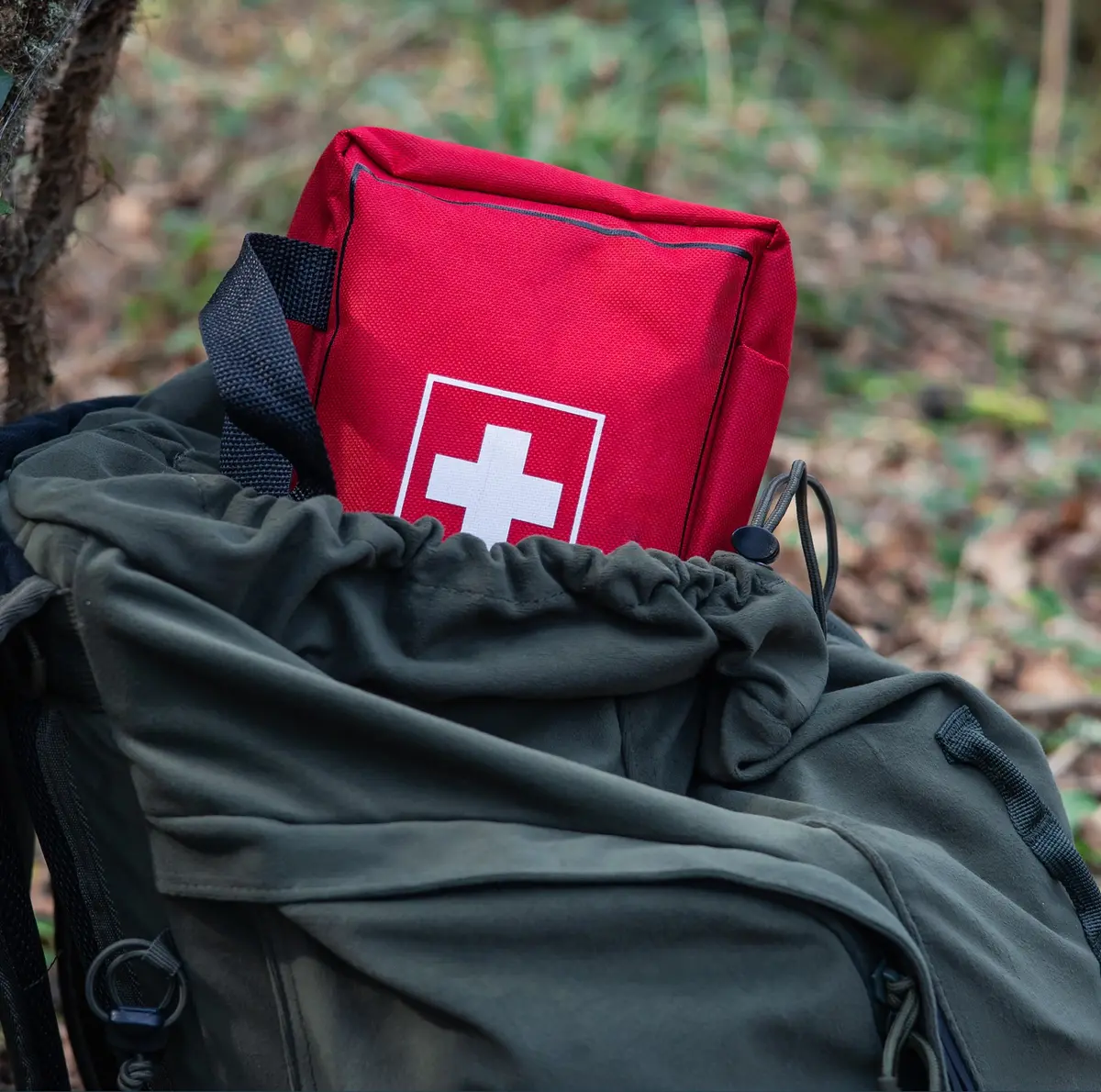A first aid kit in a soft bag