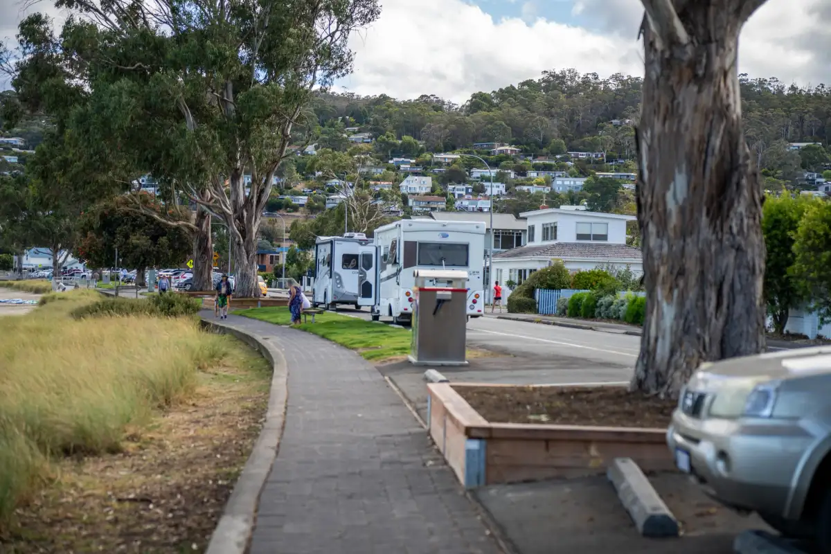 Motorhomes parked on a residential street in Australia