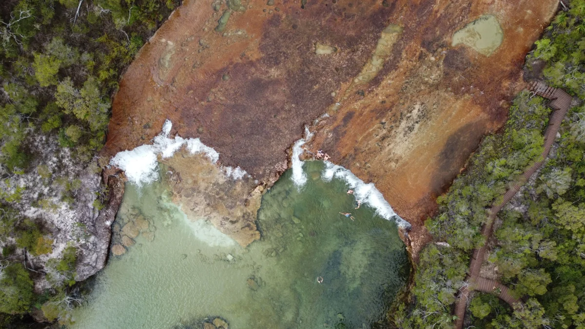 fruit bat falls aerial shot cape york camping caravan