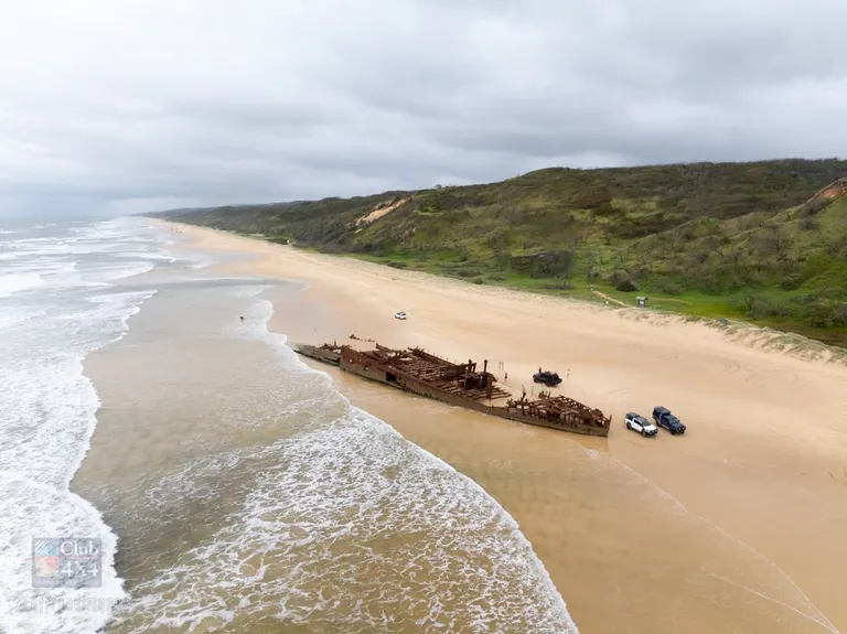 maheno drone shot fraser island