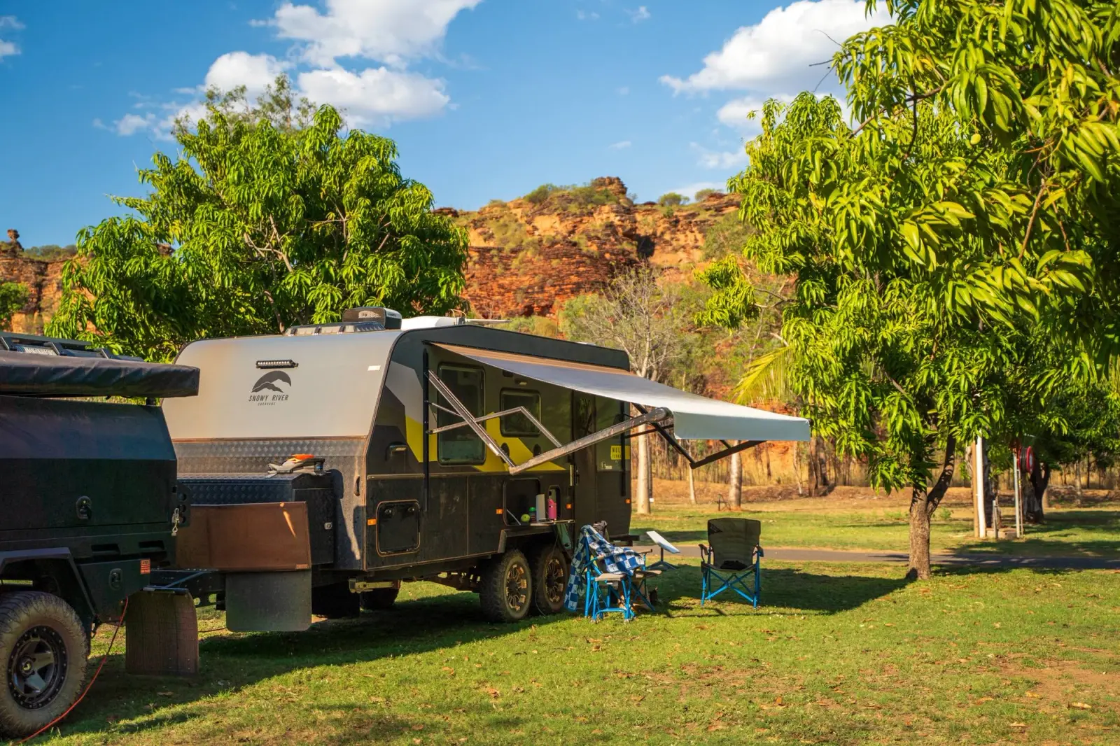 Electric caravan awning in Alice Springs