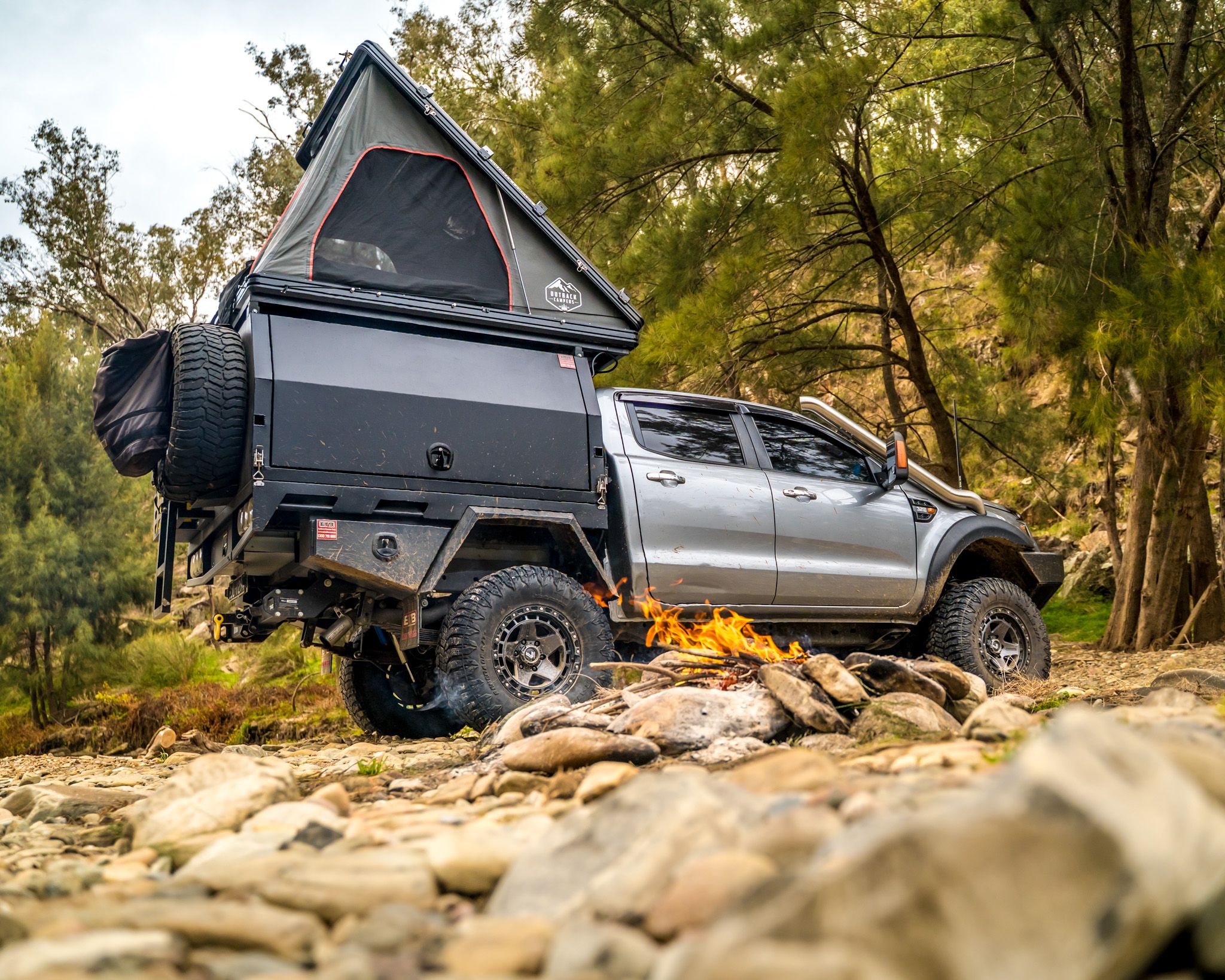 A rooftop tent on a Ford Ranger 4X4