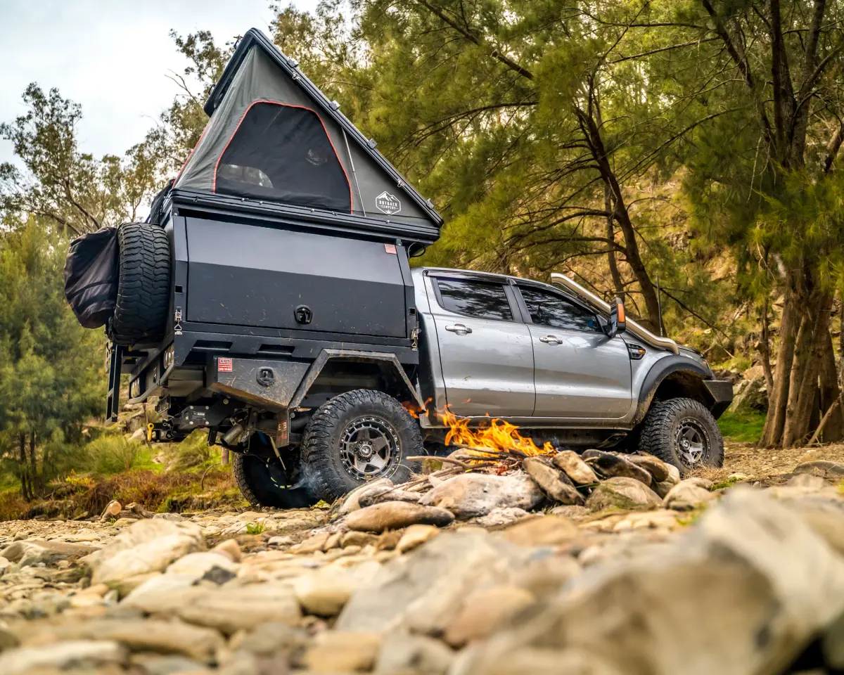 A rooftop tent on a Ford Ranger 4X4