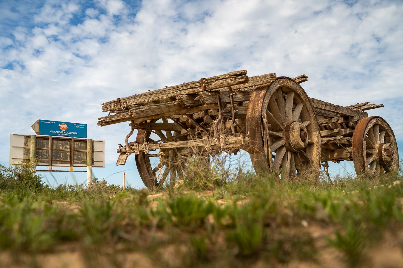 An old wooden wagon at the Nullarbor Roadhouse