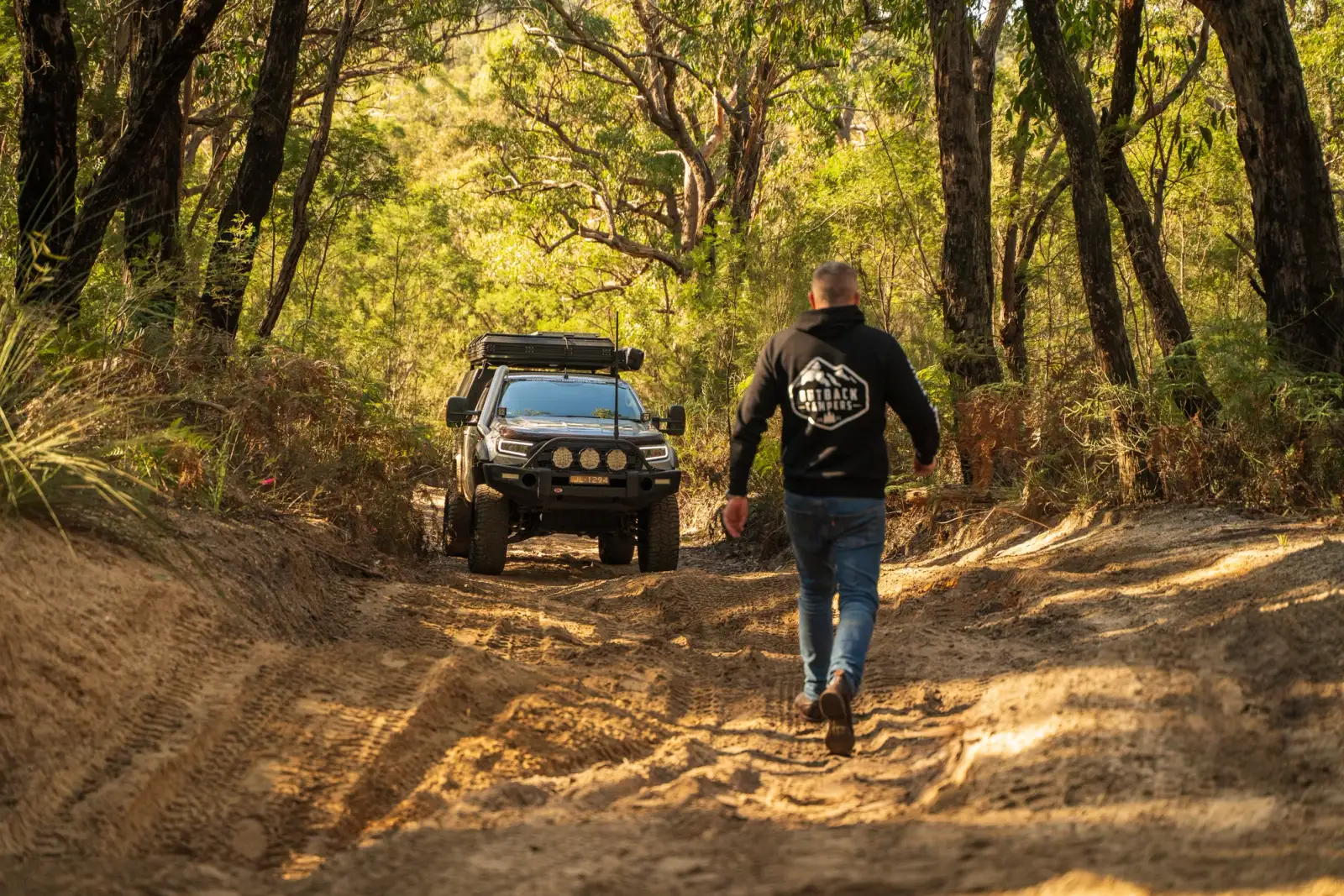 Josh Leonard from Adventure Intel Australia in the Otways National Park with his 4X4 Ford Ranger ute