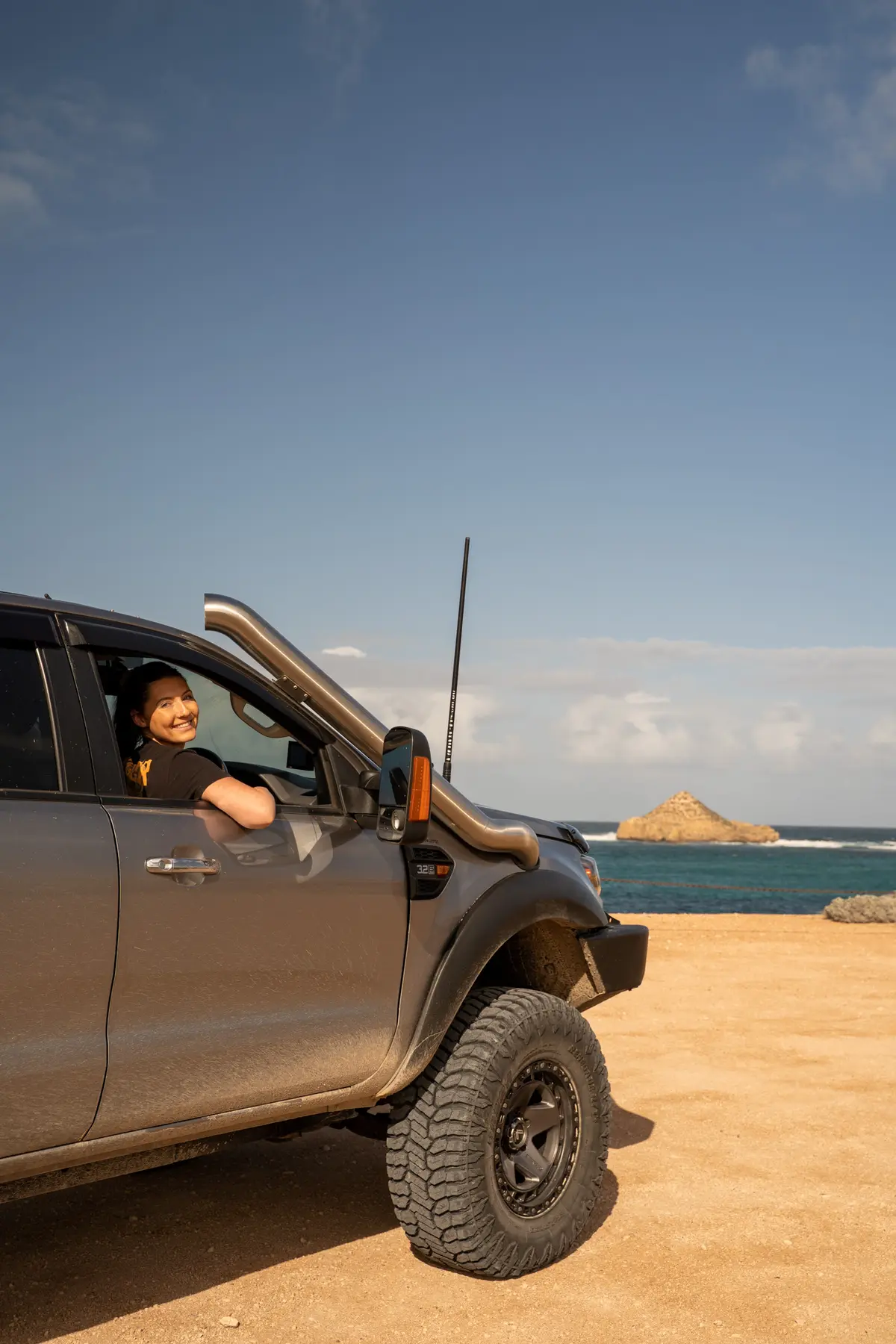 A woman driving a 4X4 Ford Ranger in Fowlers Bay