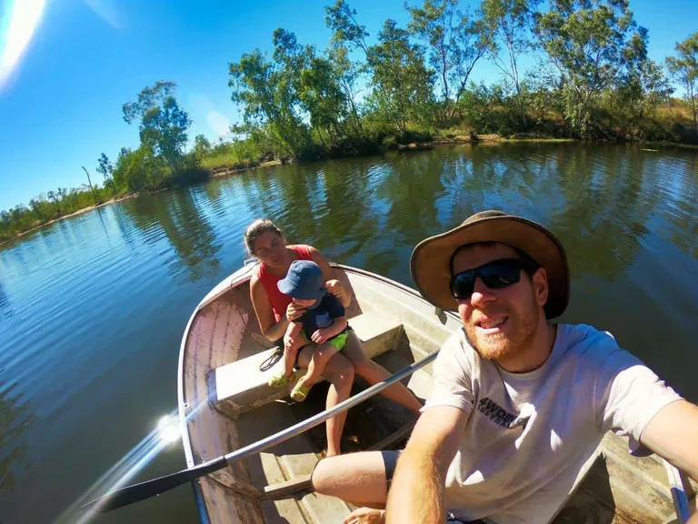 In the boat with a toddler