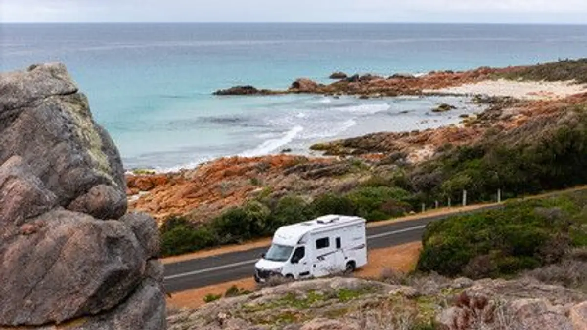 RV driving in coastal area