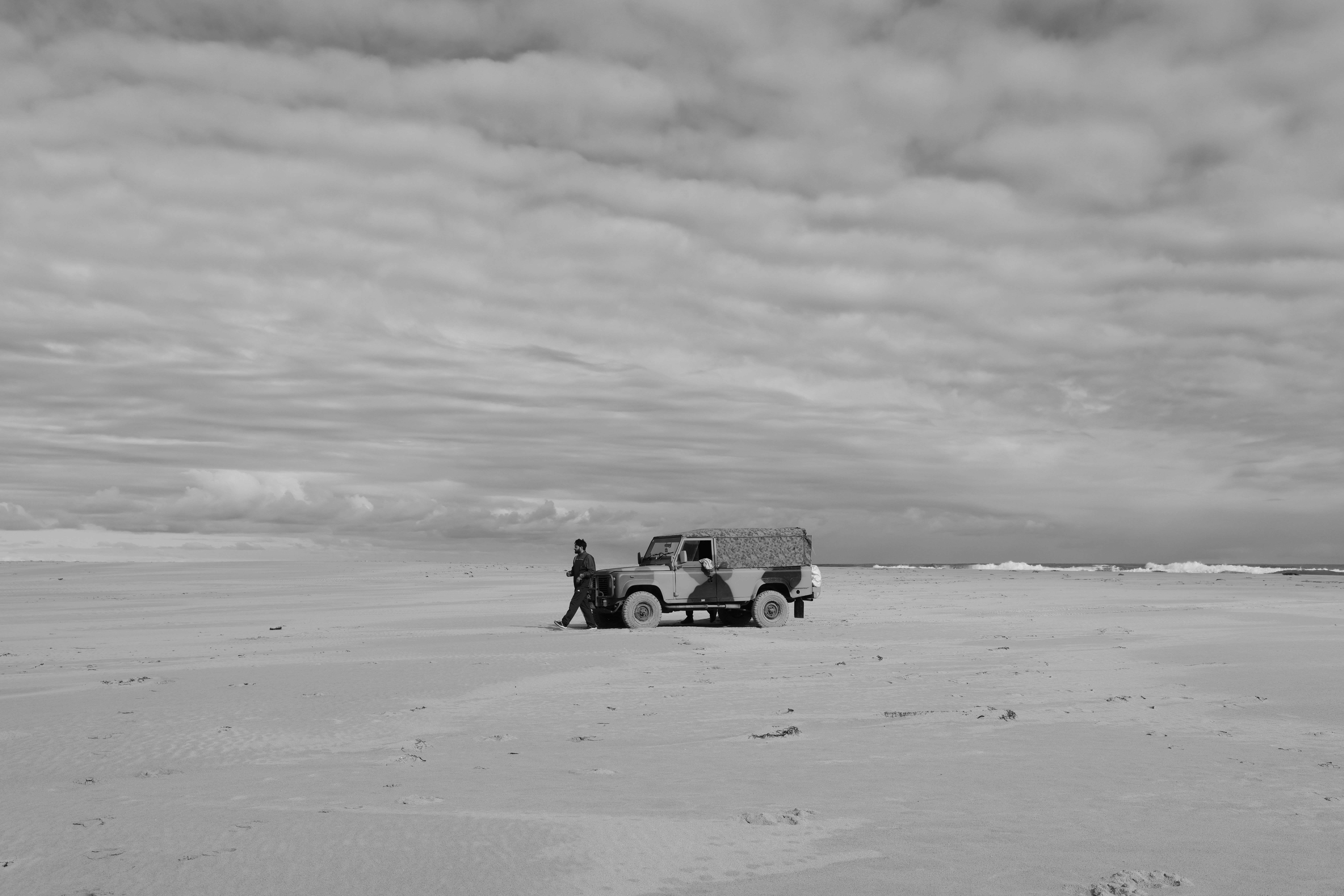 Land Rover defender on beach, NSW