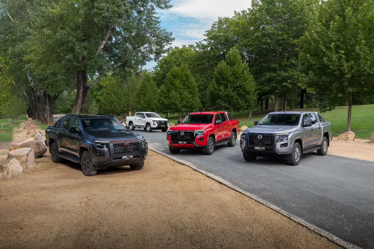 lineup of different colours of the new 2026 Nissan Navara