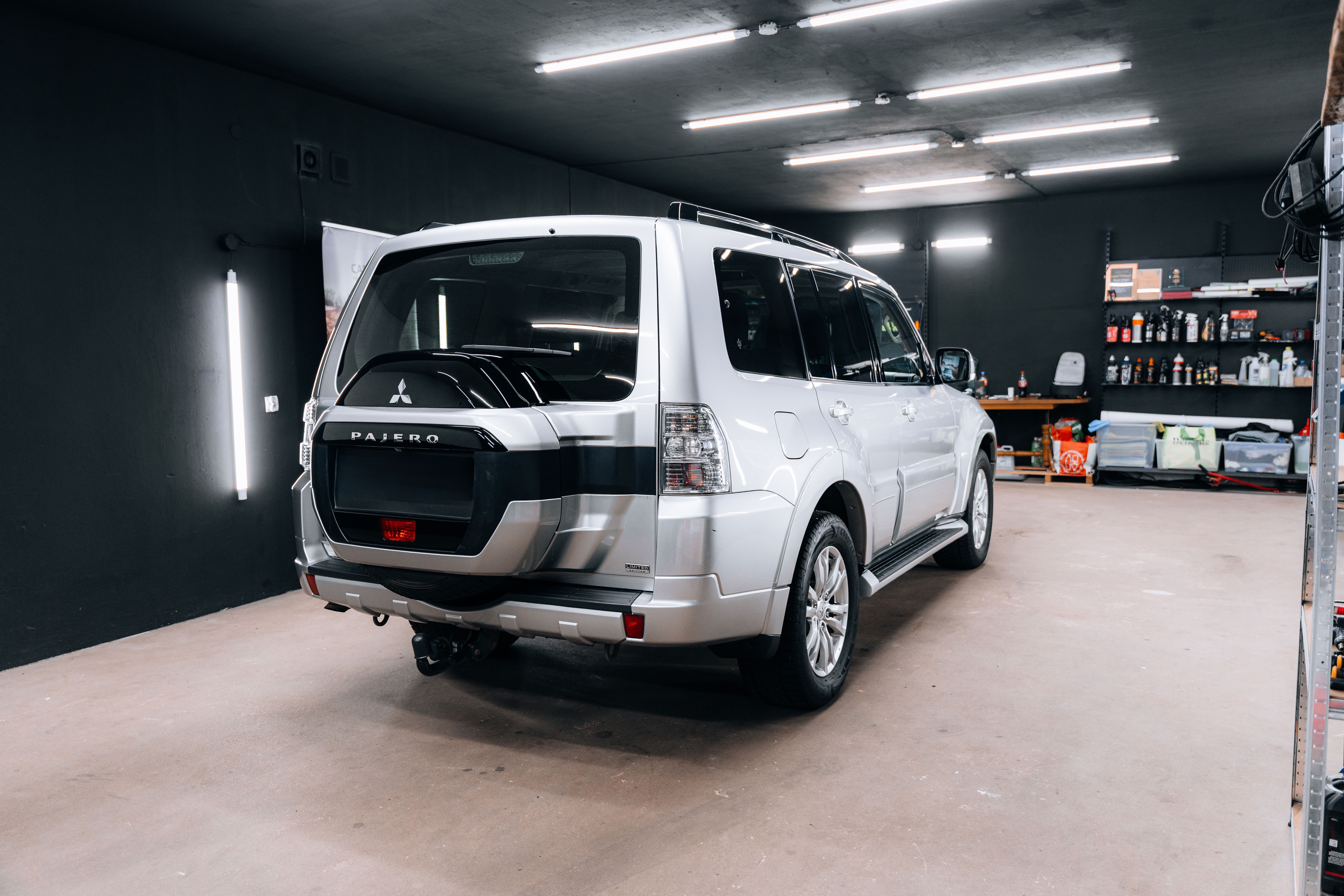 Mitusbishi Pajero in a workshop