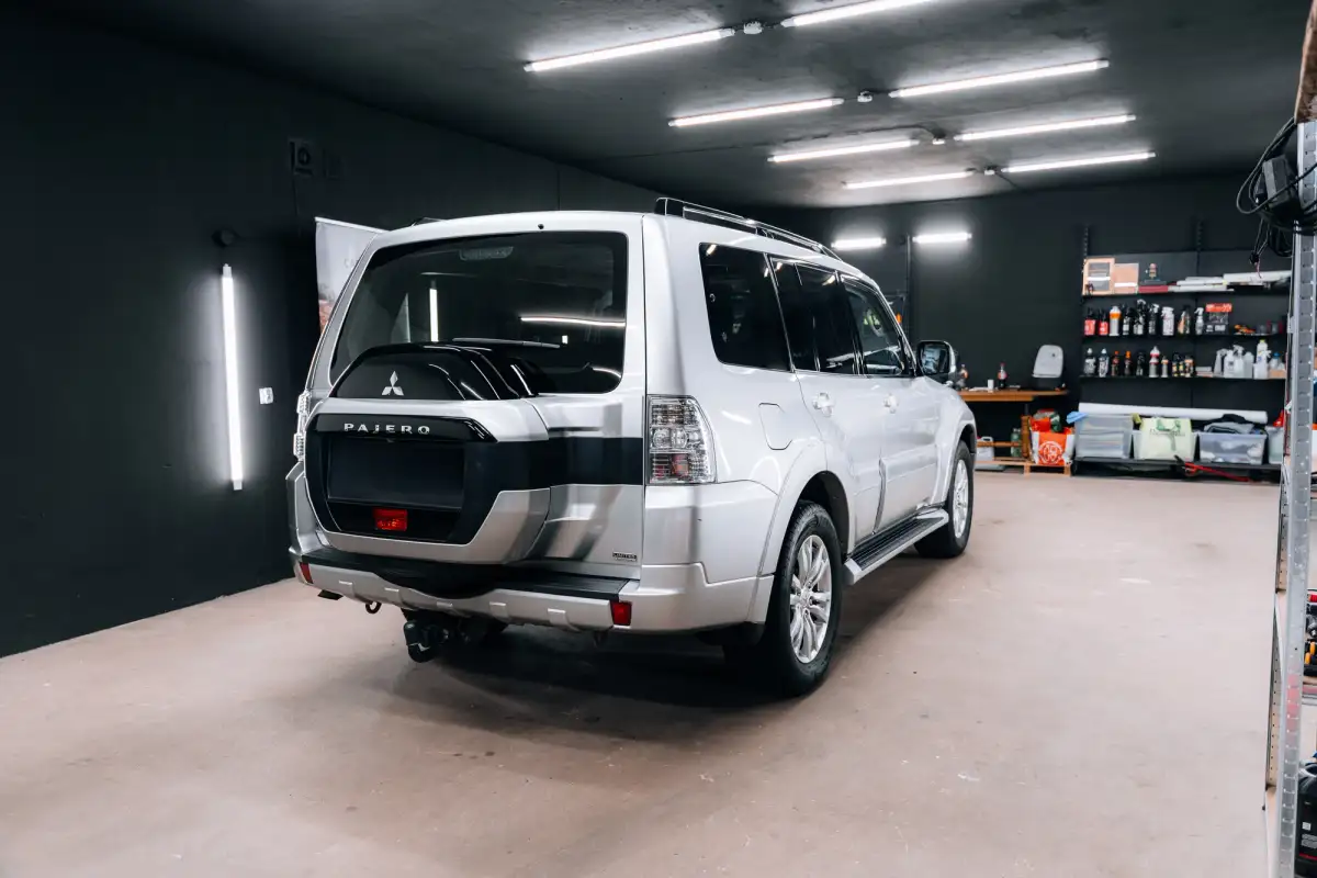Mitusbishi Pajero in a workshop