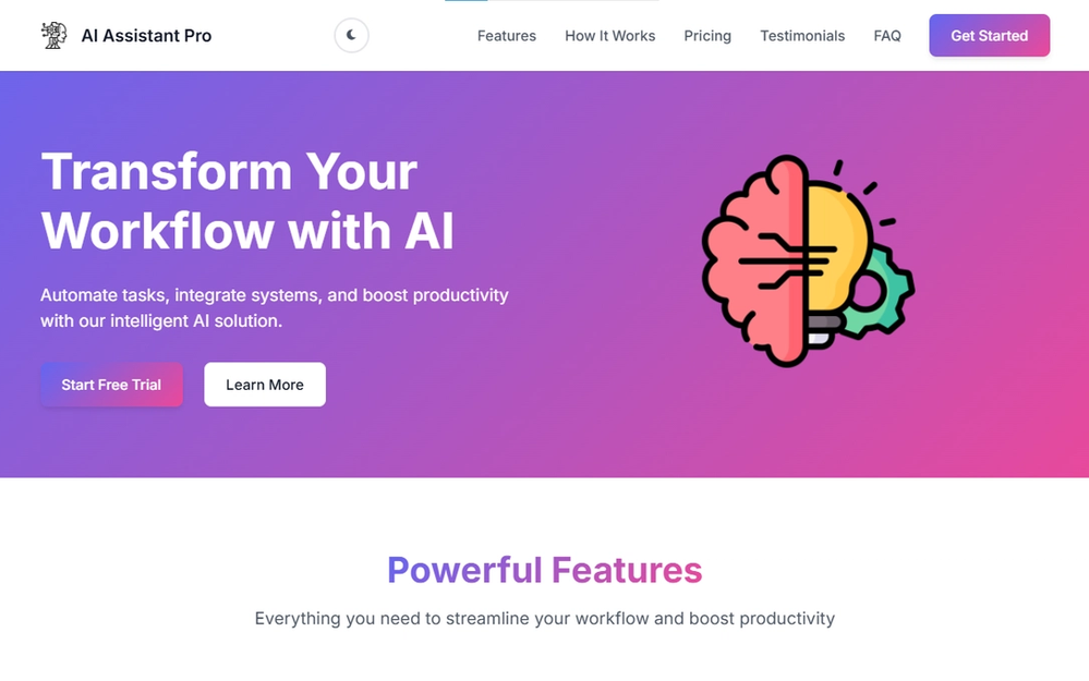 AI Startup Landing Page HTML CSS