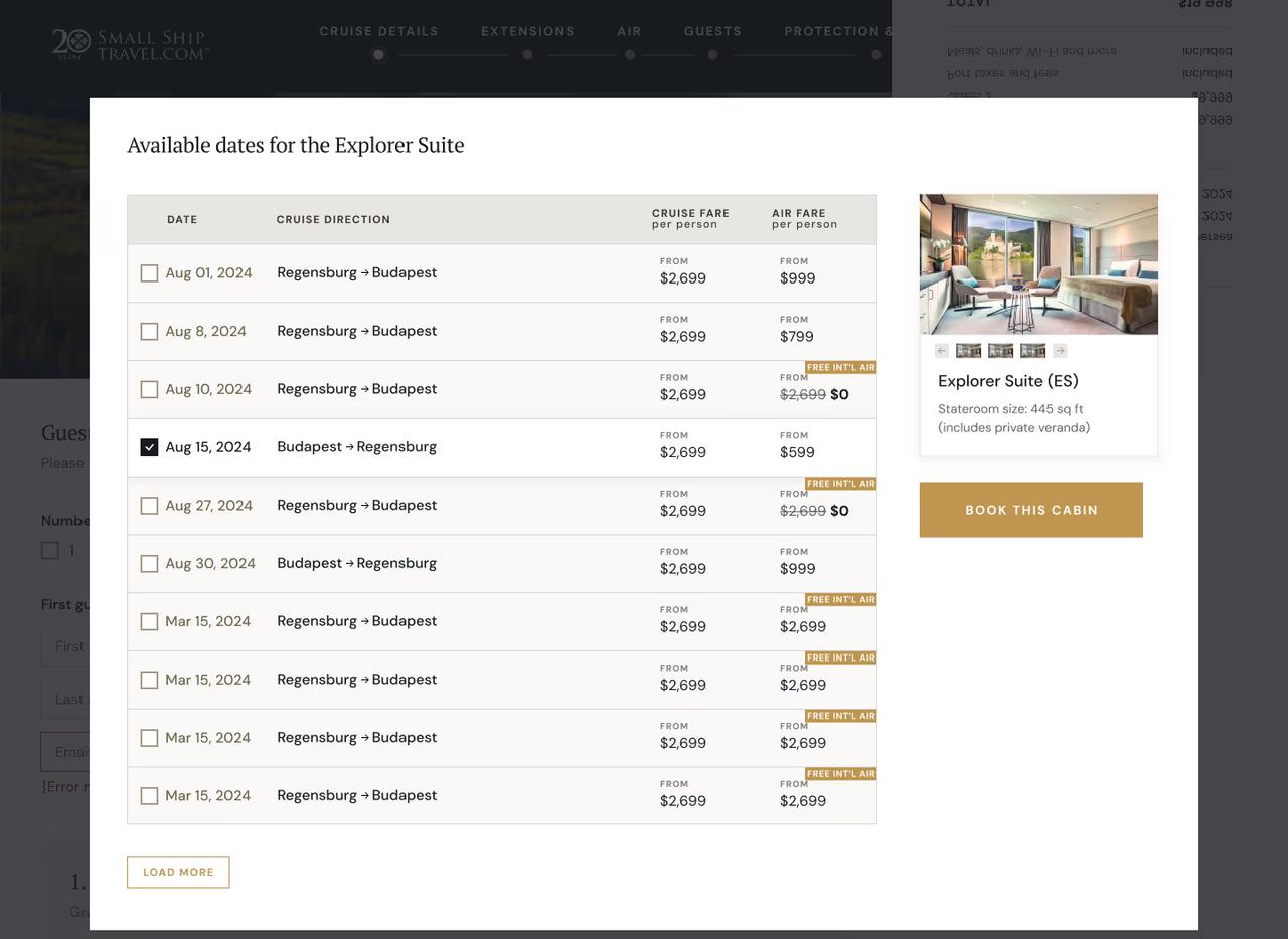 Small Ship Travel: first booking engine in Xano