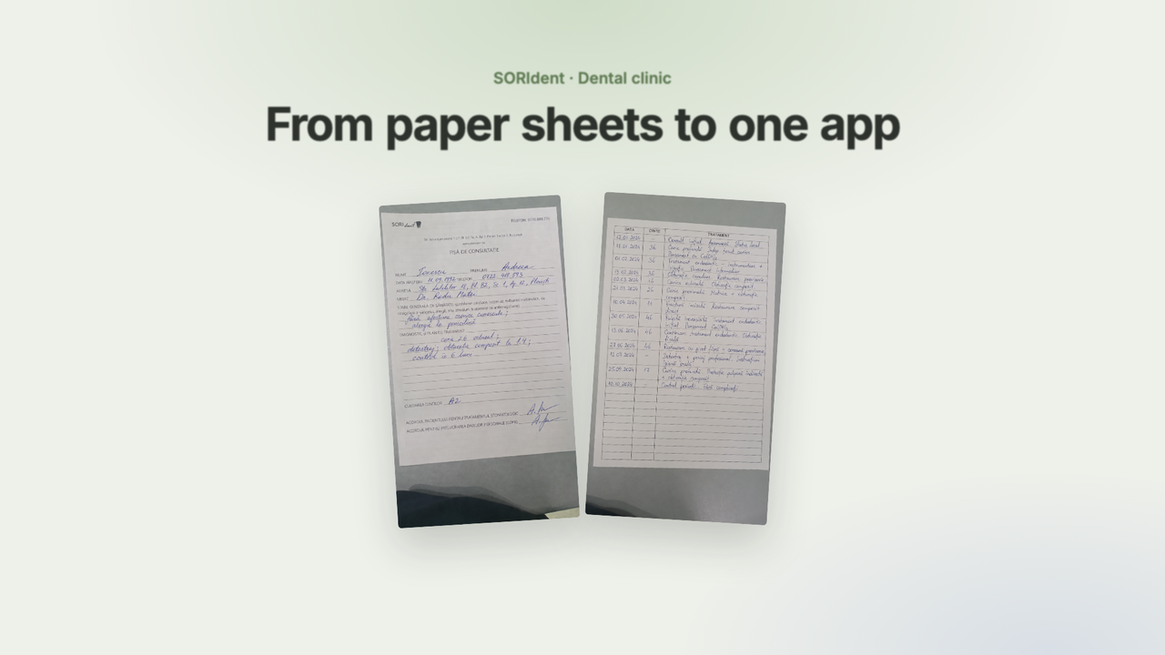 A paper consultation sheet and a handwritten treatment log