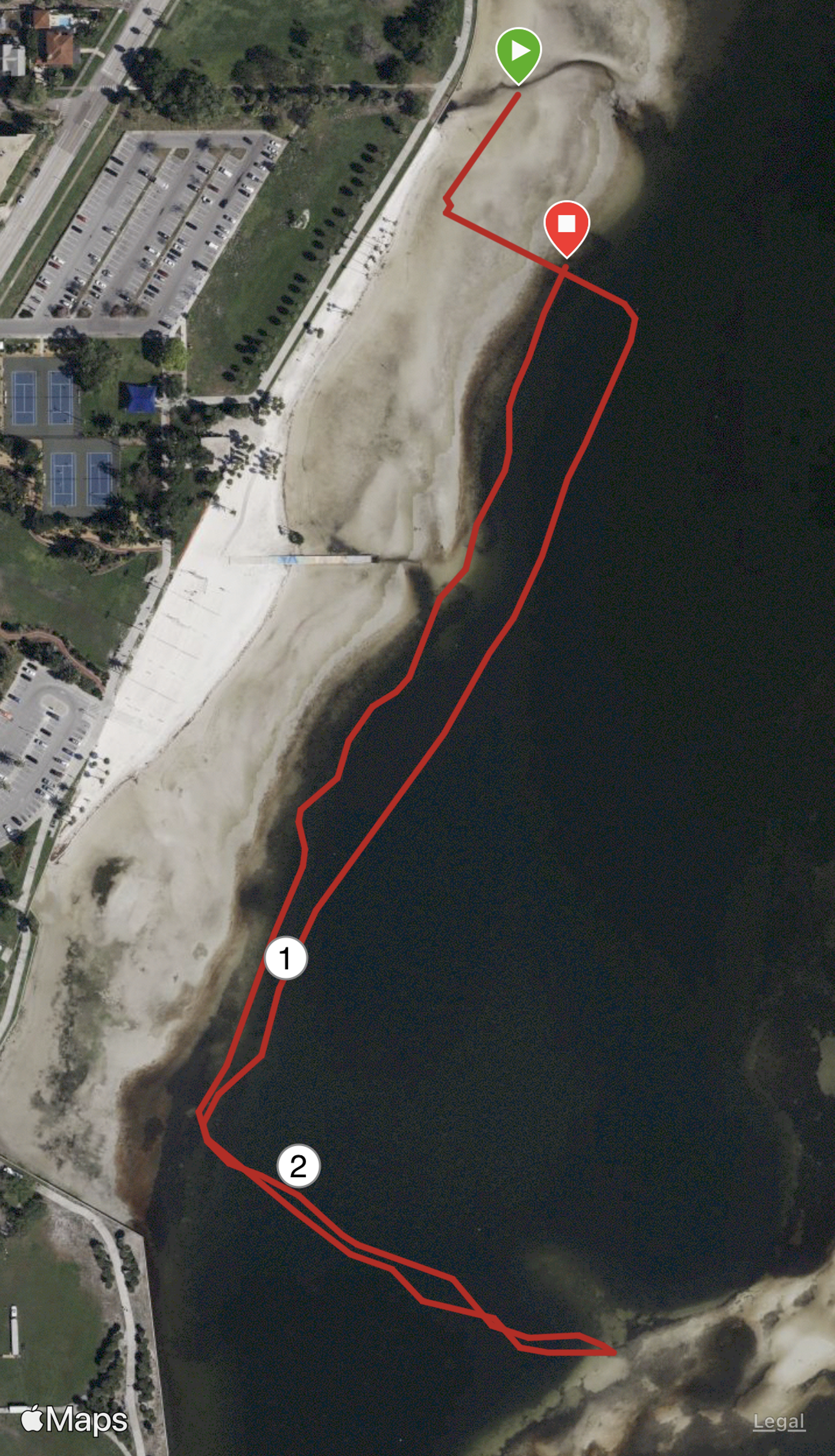 Satellite map view of the swimming course