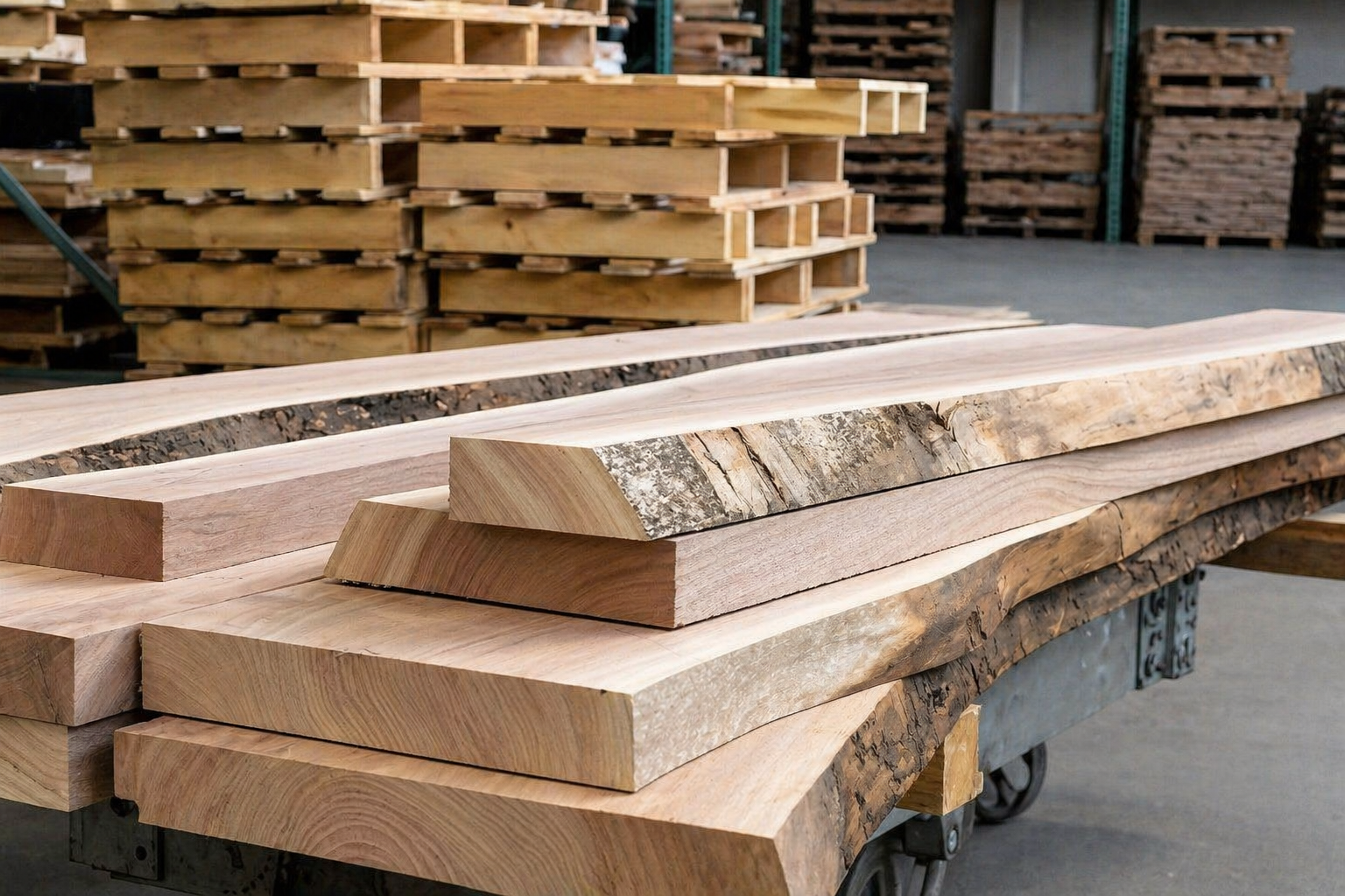 Furniture craftsman building a hardwood table in a workshop