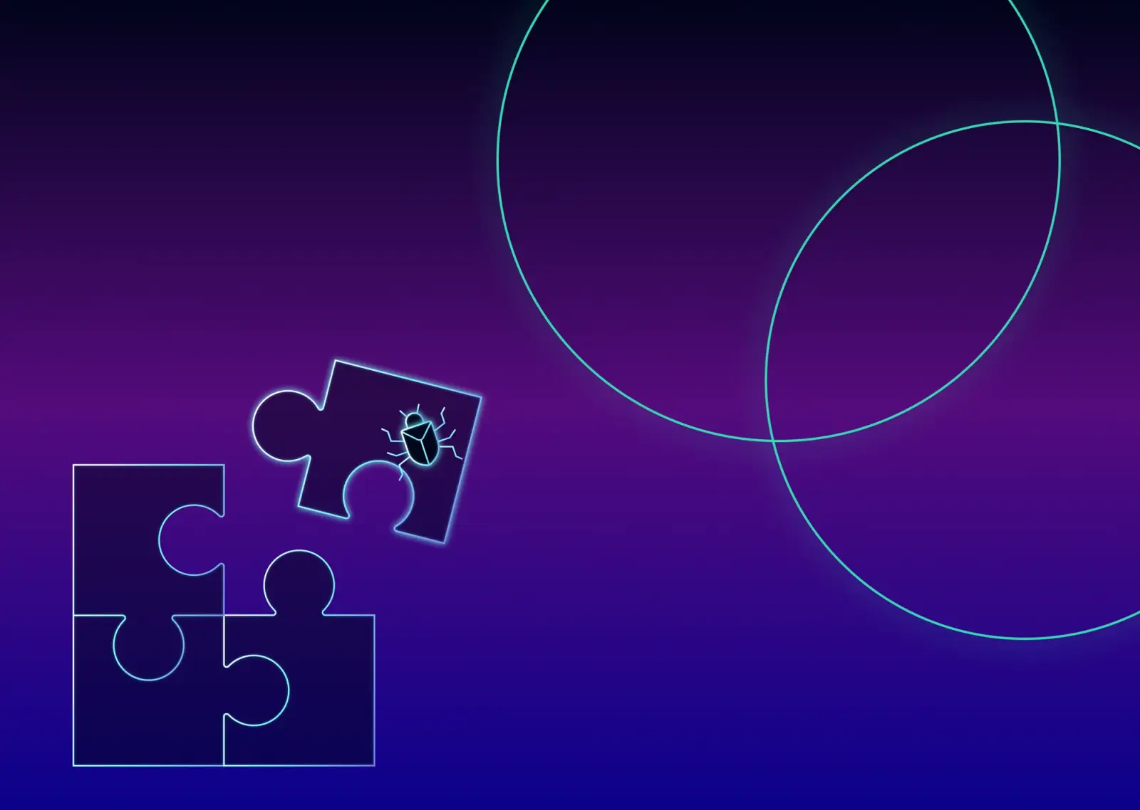 Illustration of a puzzle, one piece being pulled away has a bug on it