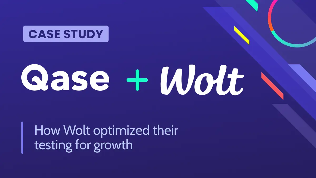 White & gray text on purple background: Case Study Qase + Wolt, How Wolt Optimized their testing for growth