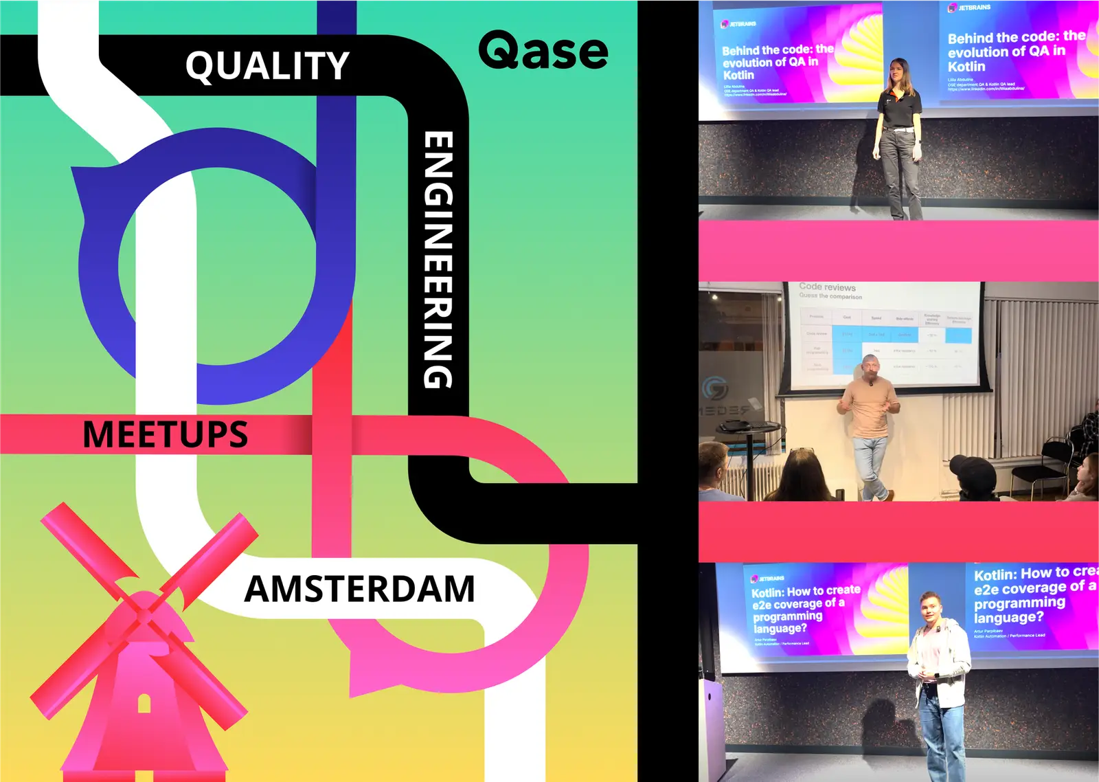Photo collage of speakers at Amsterdam meetup