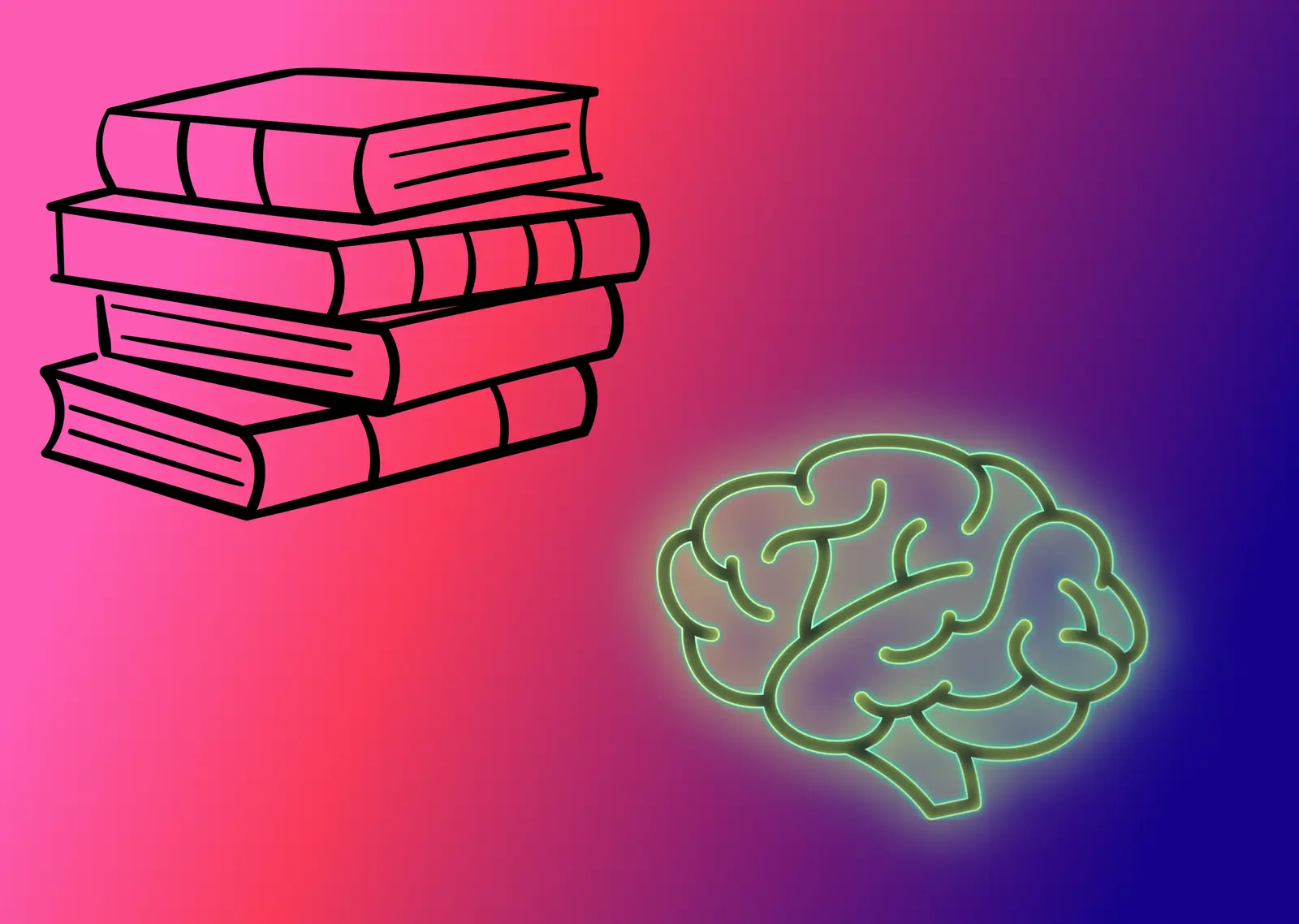 Illustration of a glowing brain and stack of books