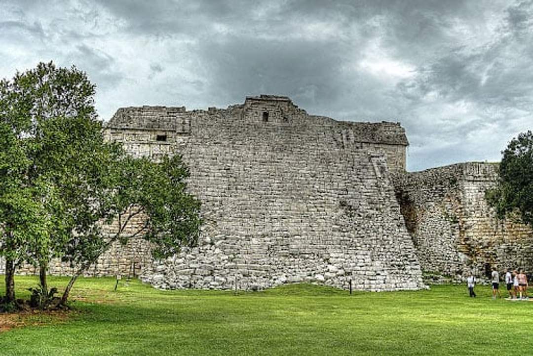Las Monjas complex at Chichen Itza, a blend of Mayan-Toltec and Puuc architectural styles, likely a government complex or palace.