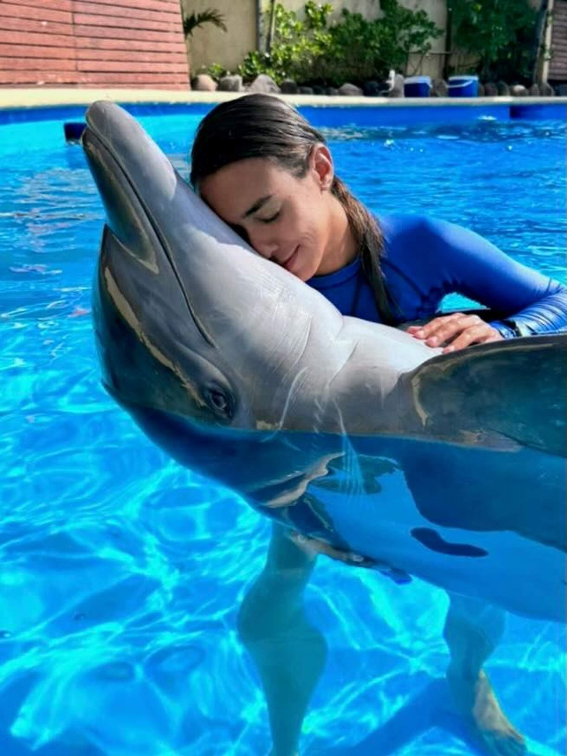 Dolphin trainer with dolphin