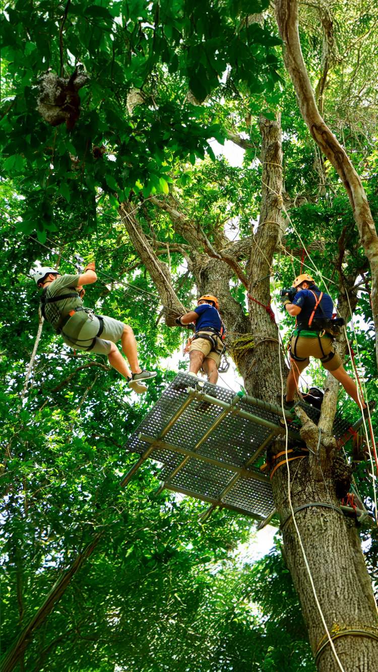 Fotógrafo profesional tomando fotos de un viajero en un tour en Cancún.