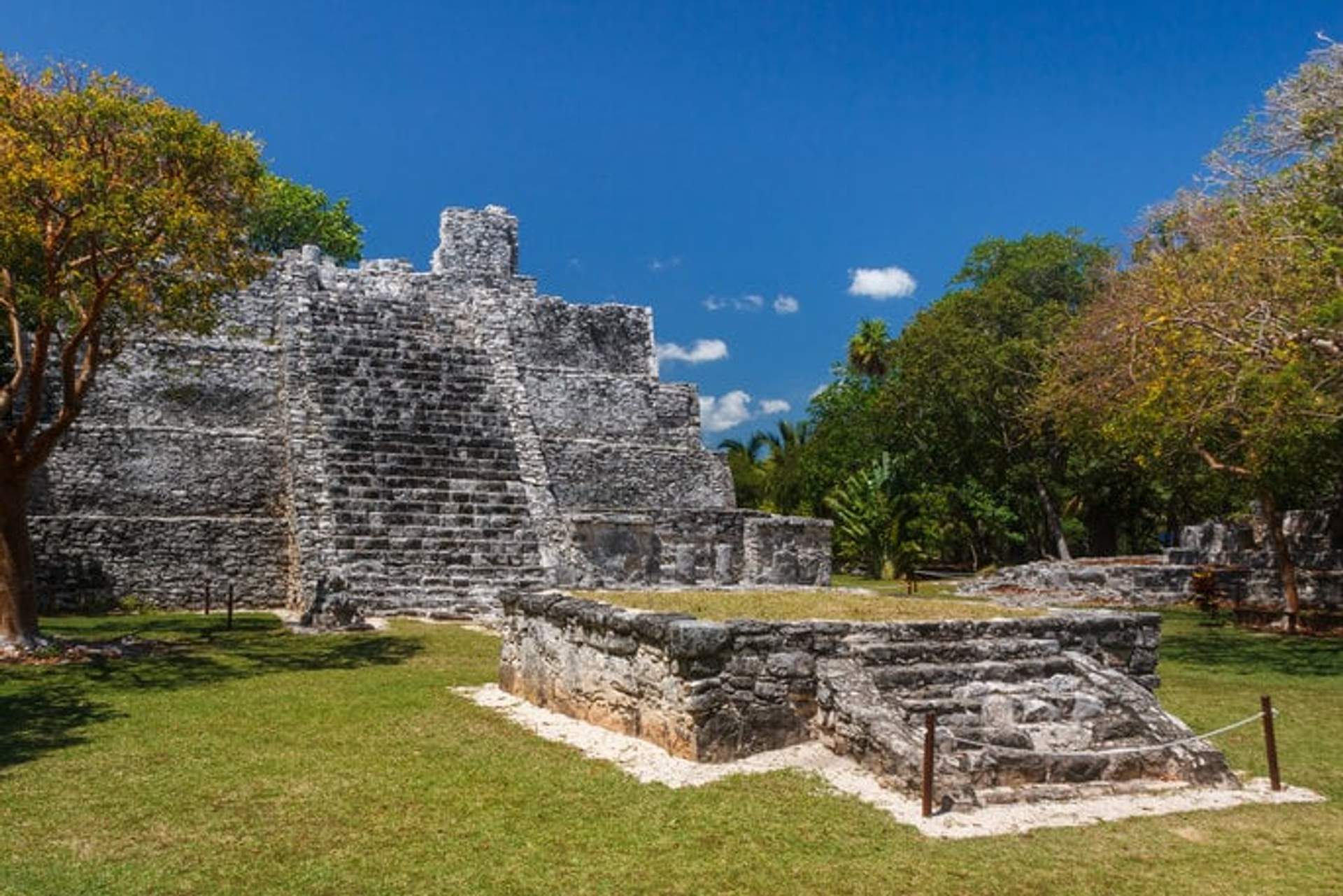 The Mayan ruins of "El Castillo" on Isla Mujeres, an ancient pyramid once used for navigation and dedicated to the rain god Chaac.
