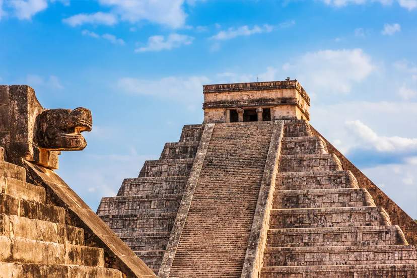 Chichen Itza pyramid El Castillo at sunrise, iconic Mayan ruins in Yucatan on guided cultural tour