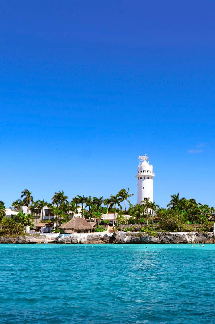 Cozumel island as seen from a catamaran.