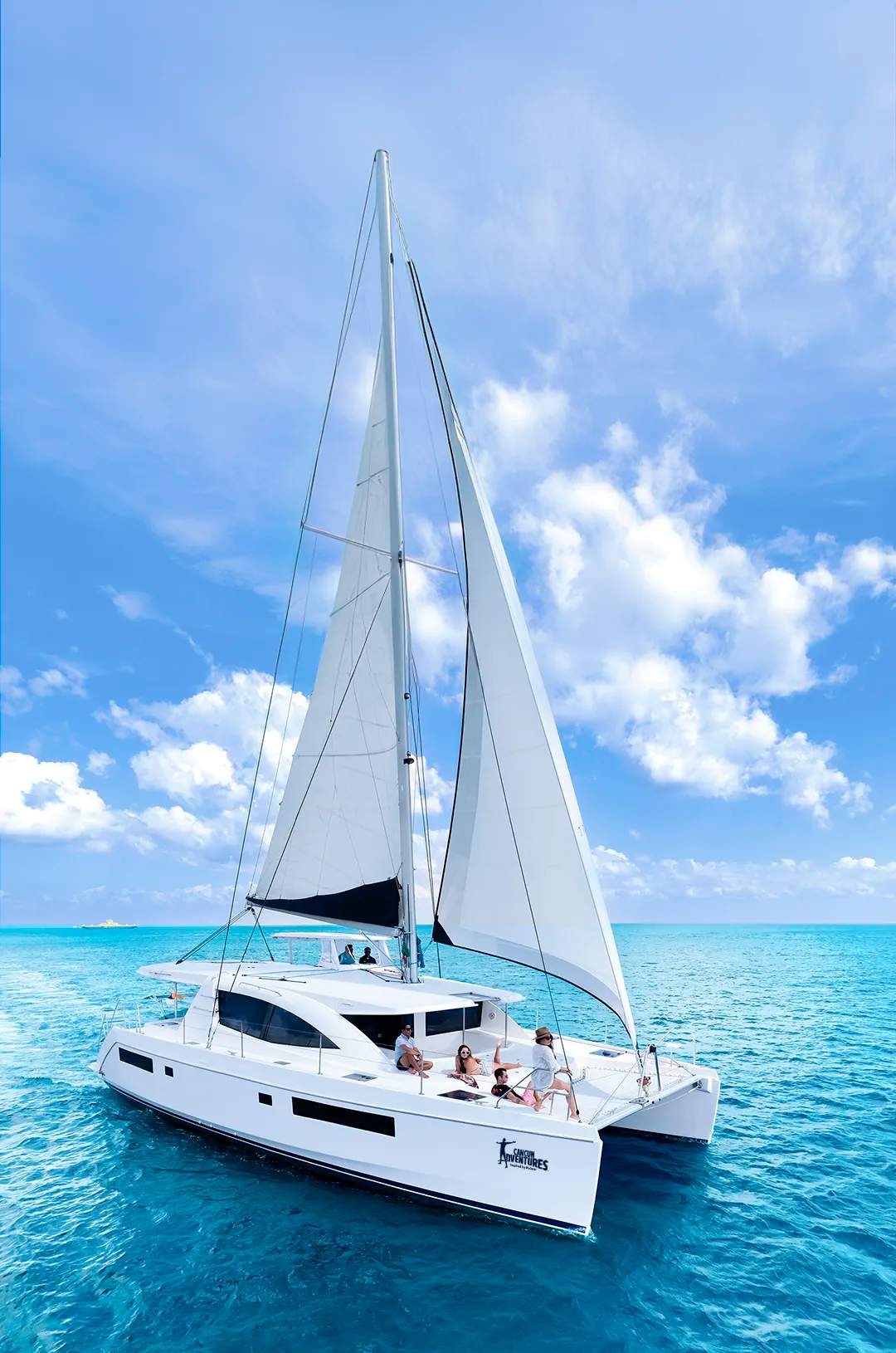 Catamaran sailing the Mexican Caribbean, along the Riviera Maya.