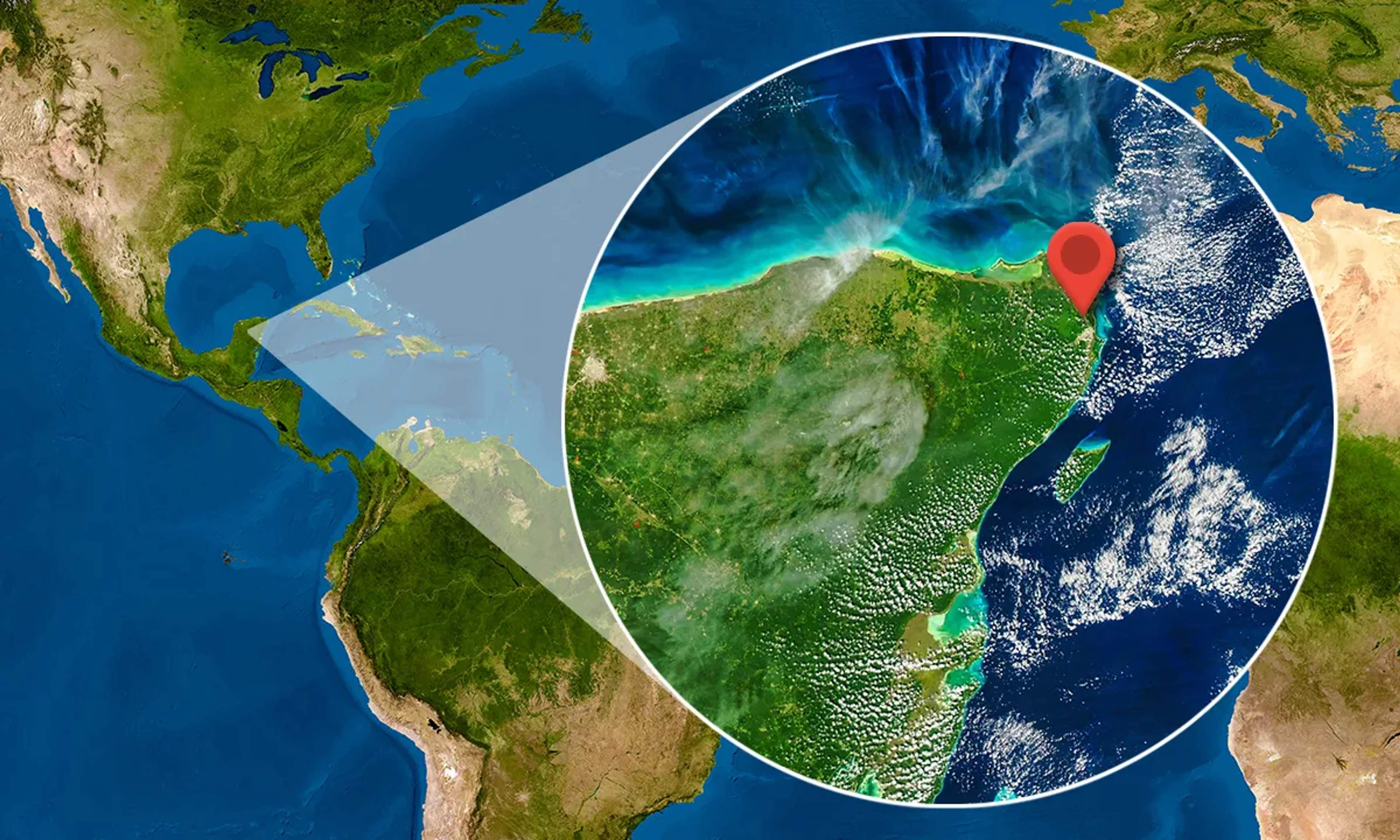 A map showing Cancun's location on the northeastern tip of the Yucatan Peninsula, Mexico.