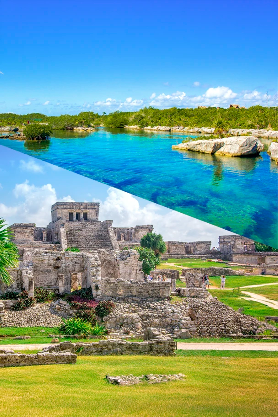 Cancun package tour that combines a Tulum ruins tour and snorkeling at the Yal Ku lagoon.