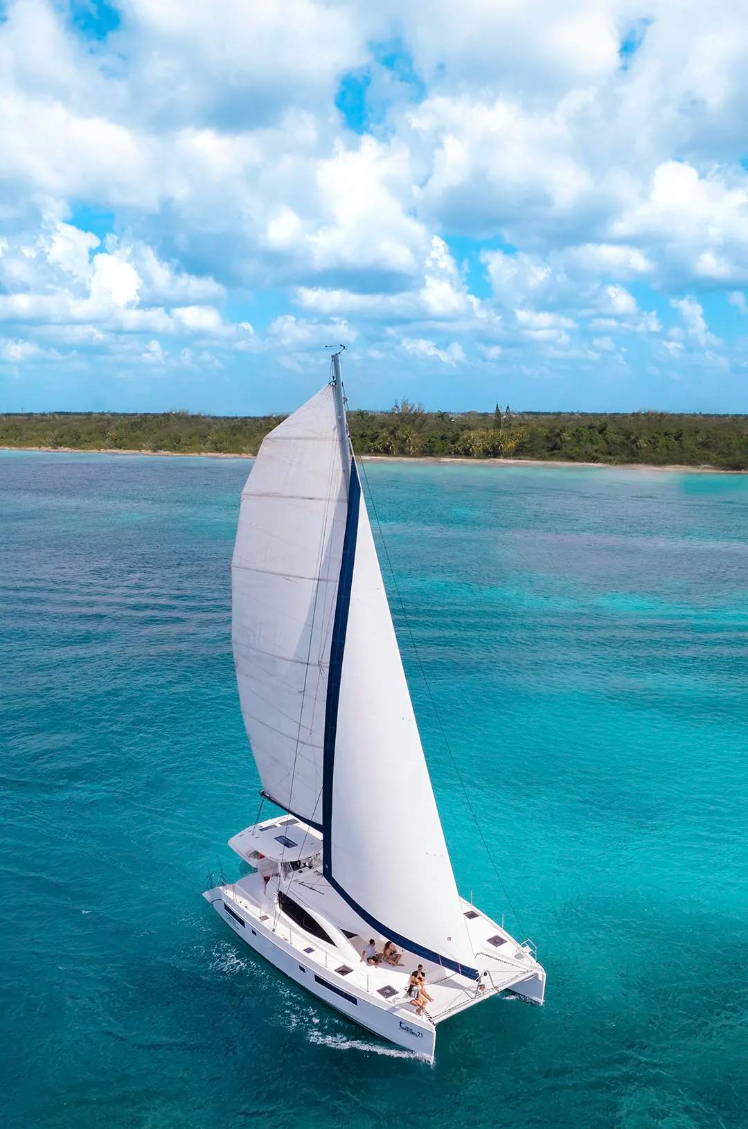 Aerial view of a Cozumel catamaran.