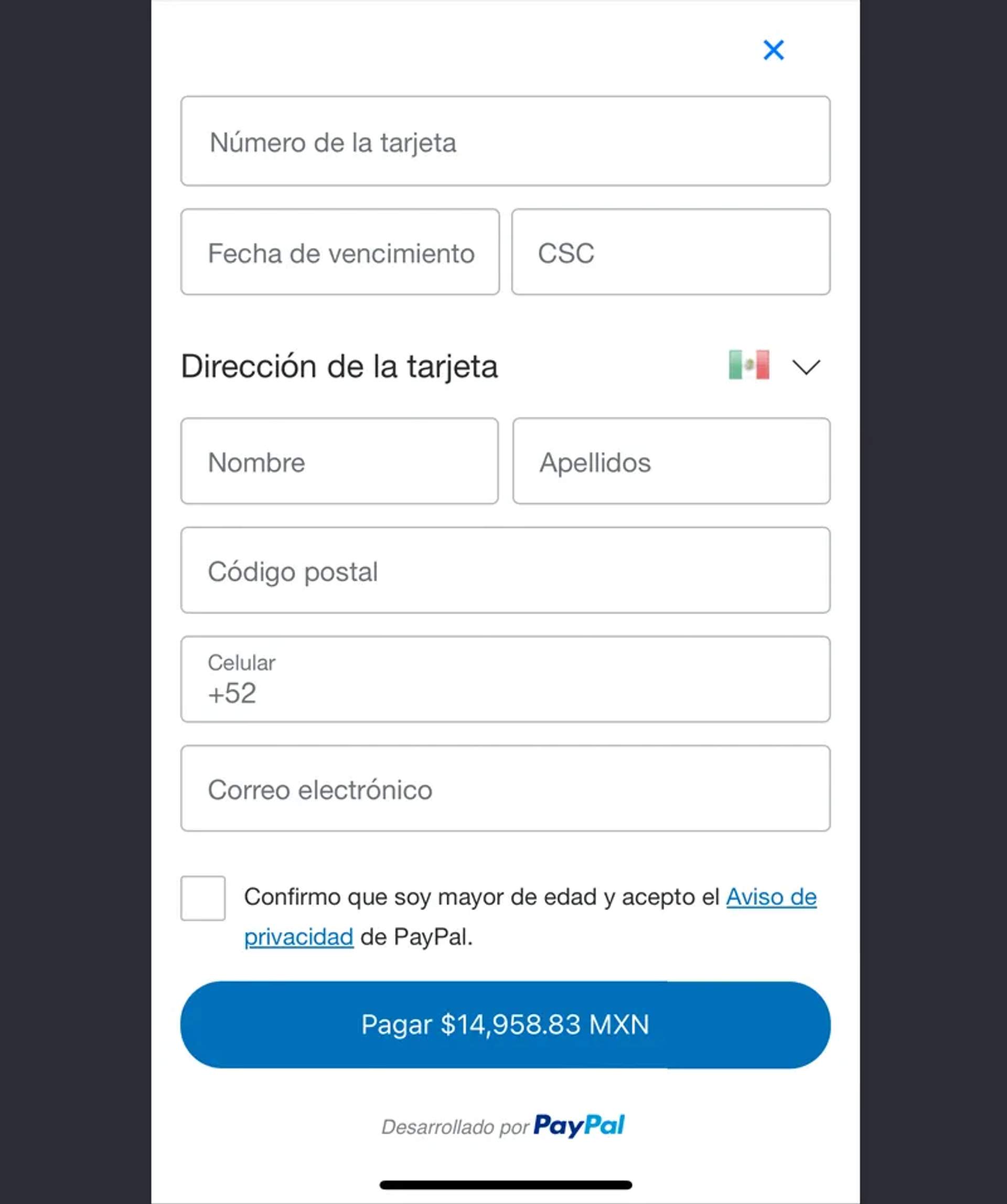 Ingresa los datos de la tarjeta con la que quieres pagar a meses sin intereses.