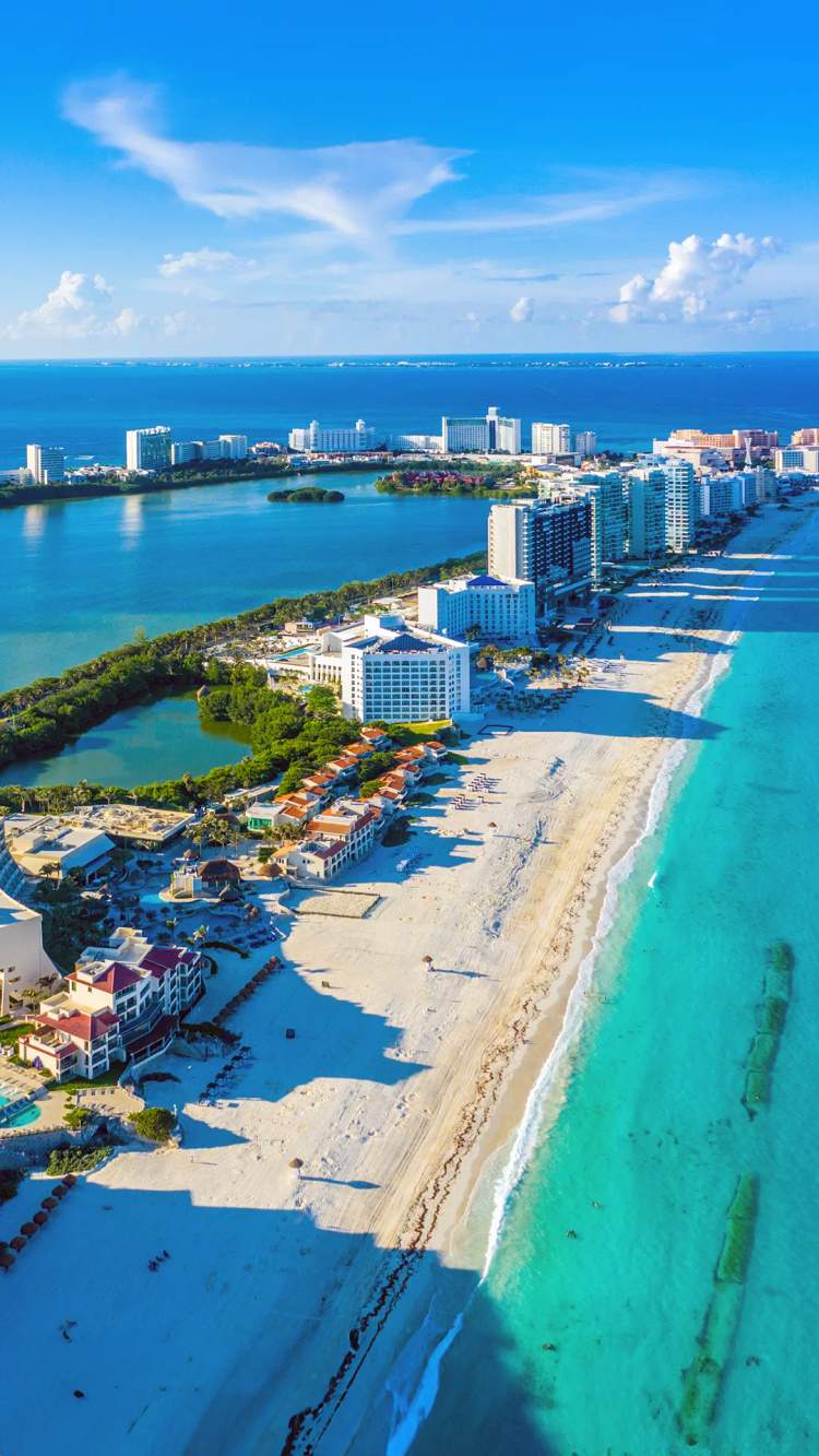 Aerial view of Cancun Mexico.