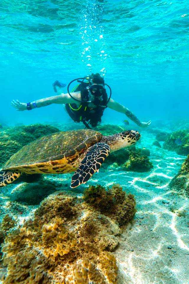 Young man enjoying a Cancun Scuba Diving tour near Akumal.