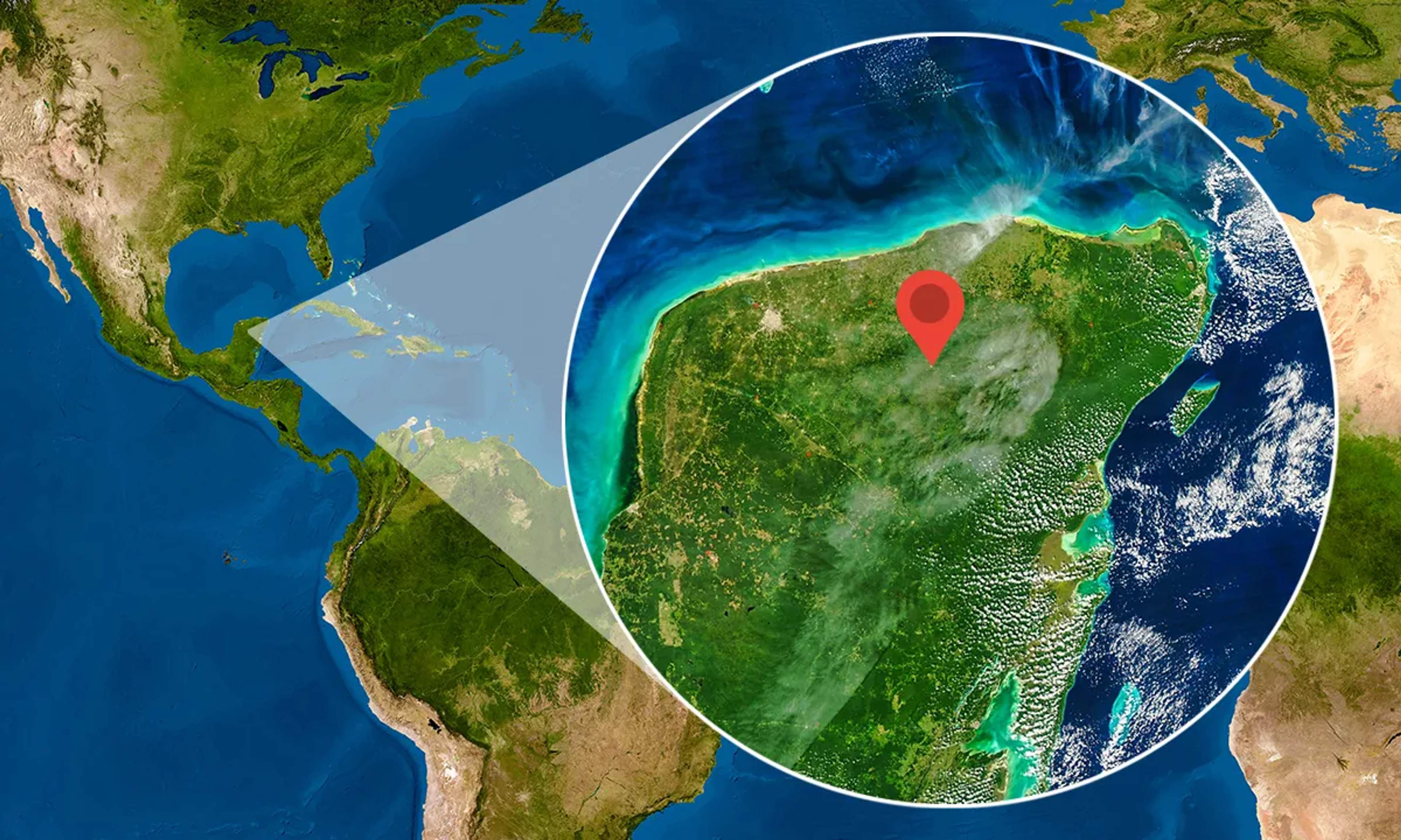 Mapa que destaca la ubicación de Chichén Itzá en la península de Yucatán, México, con un marcador.