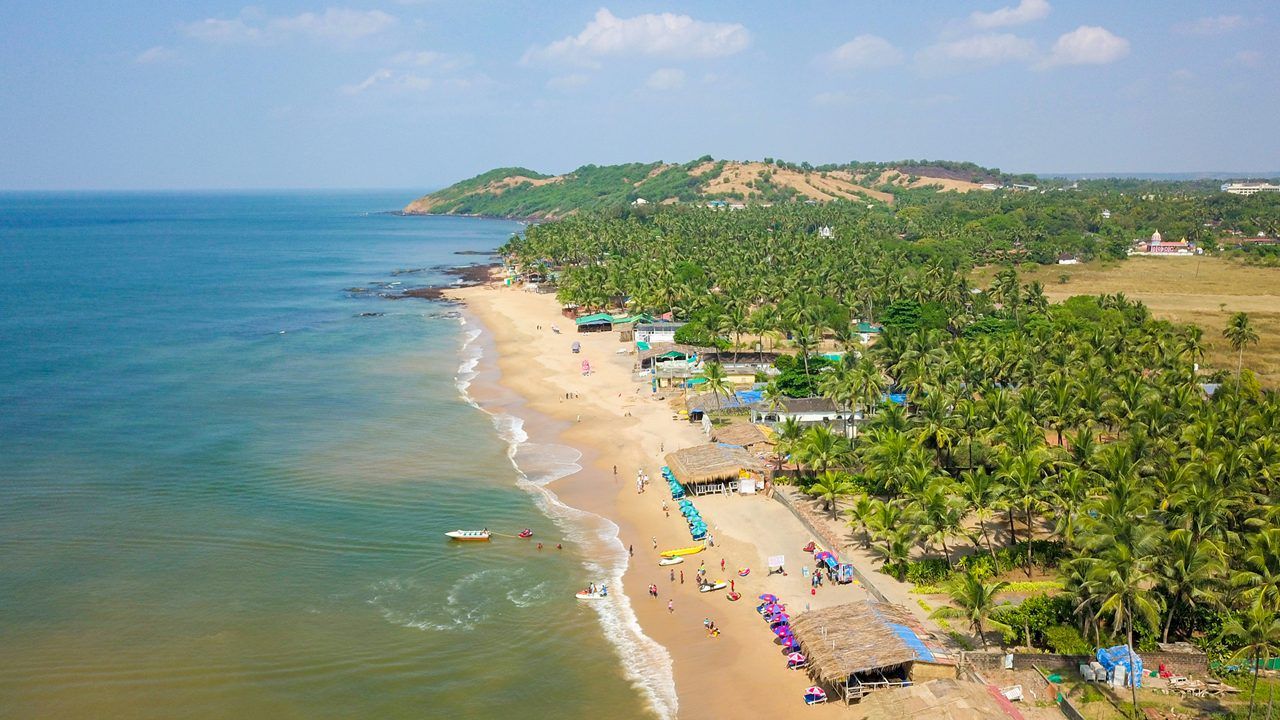 the aerial view of Anjuna beach