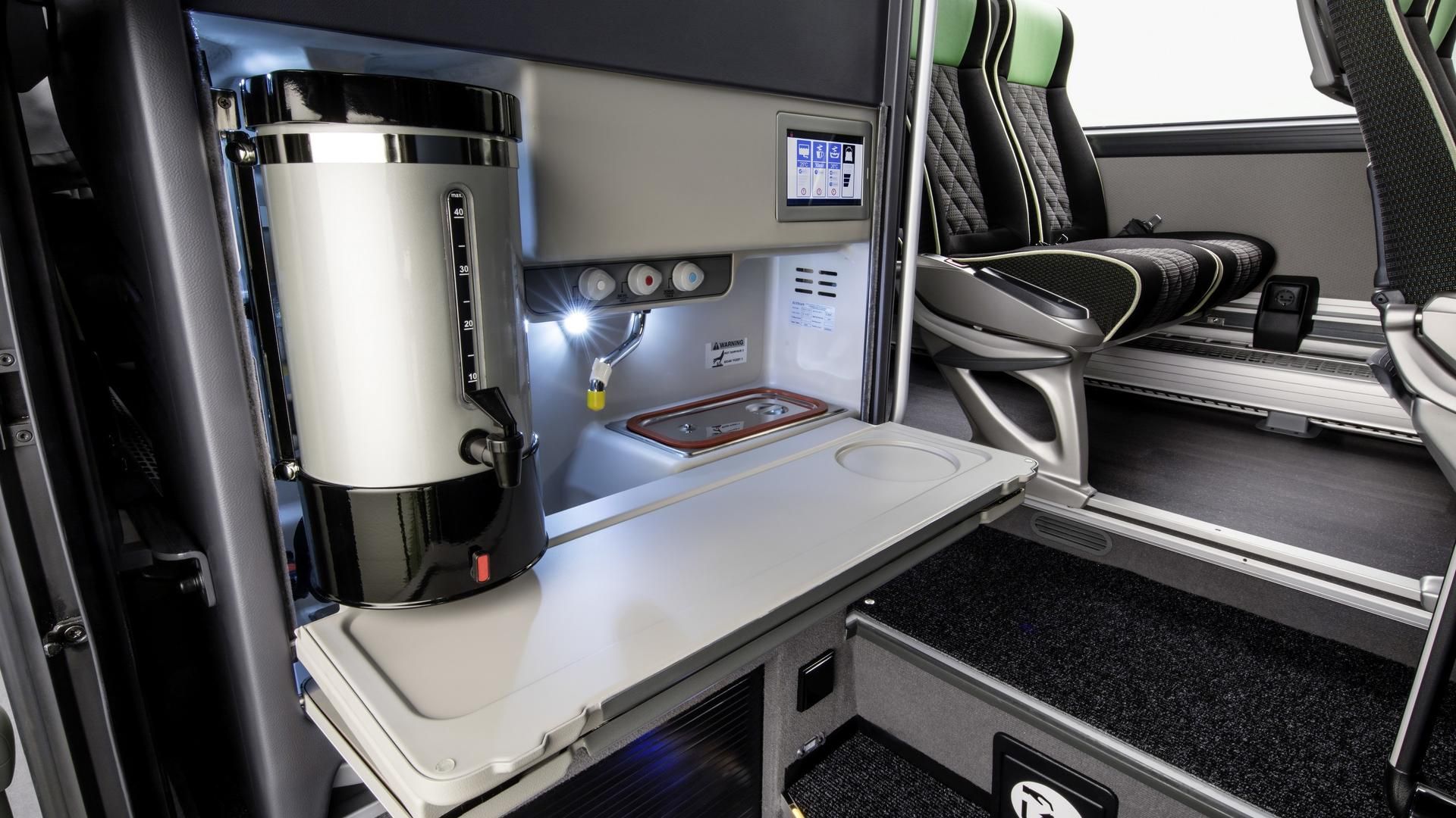 Storage compartments and quick tray of a coach