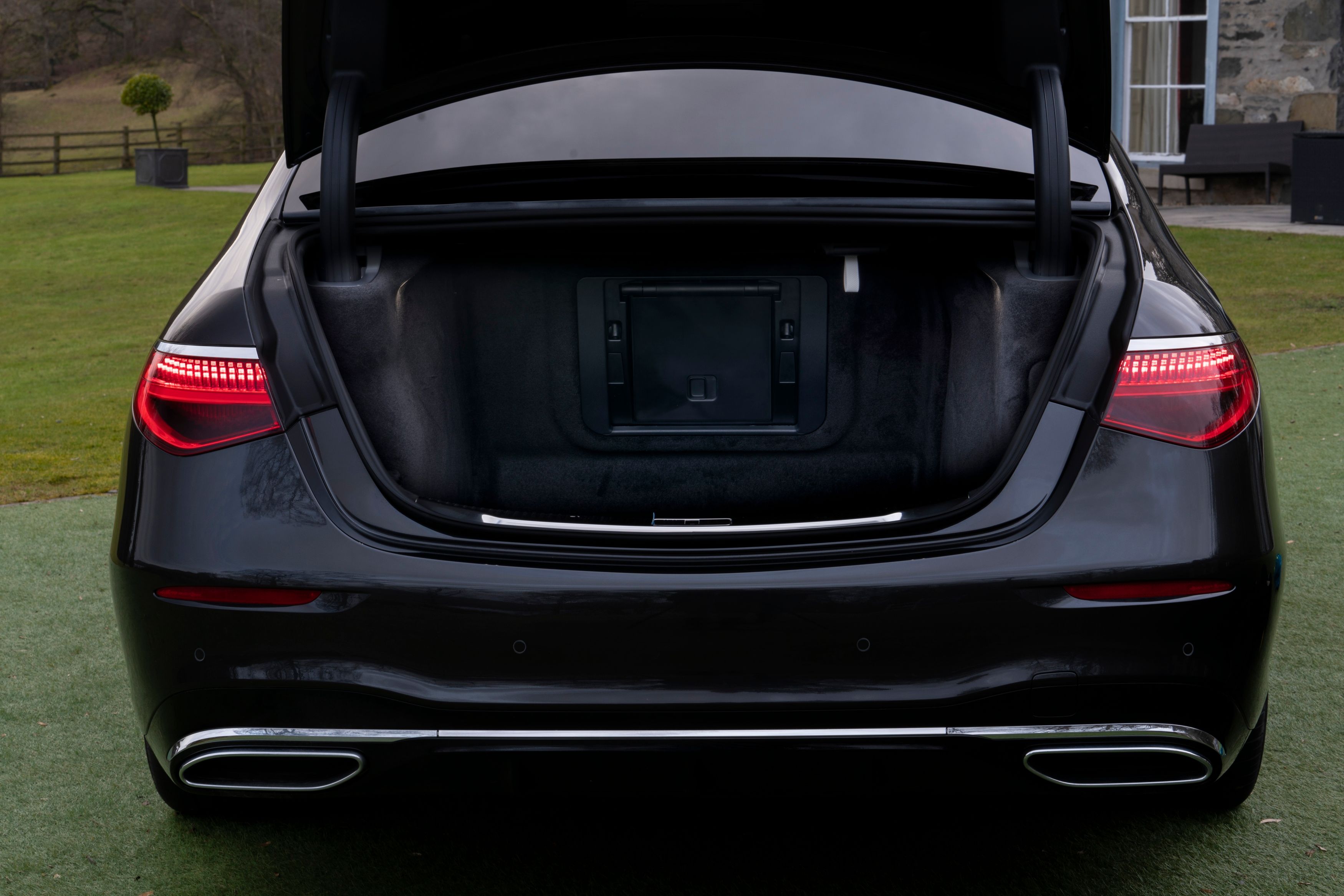 The trunk of a Mercedes S-Class