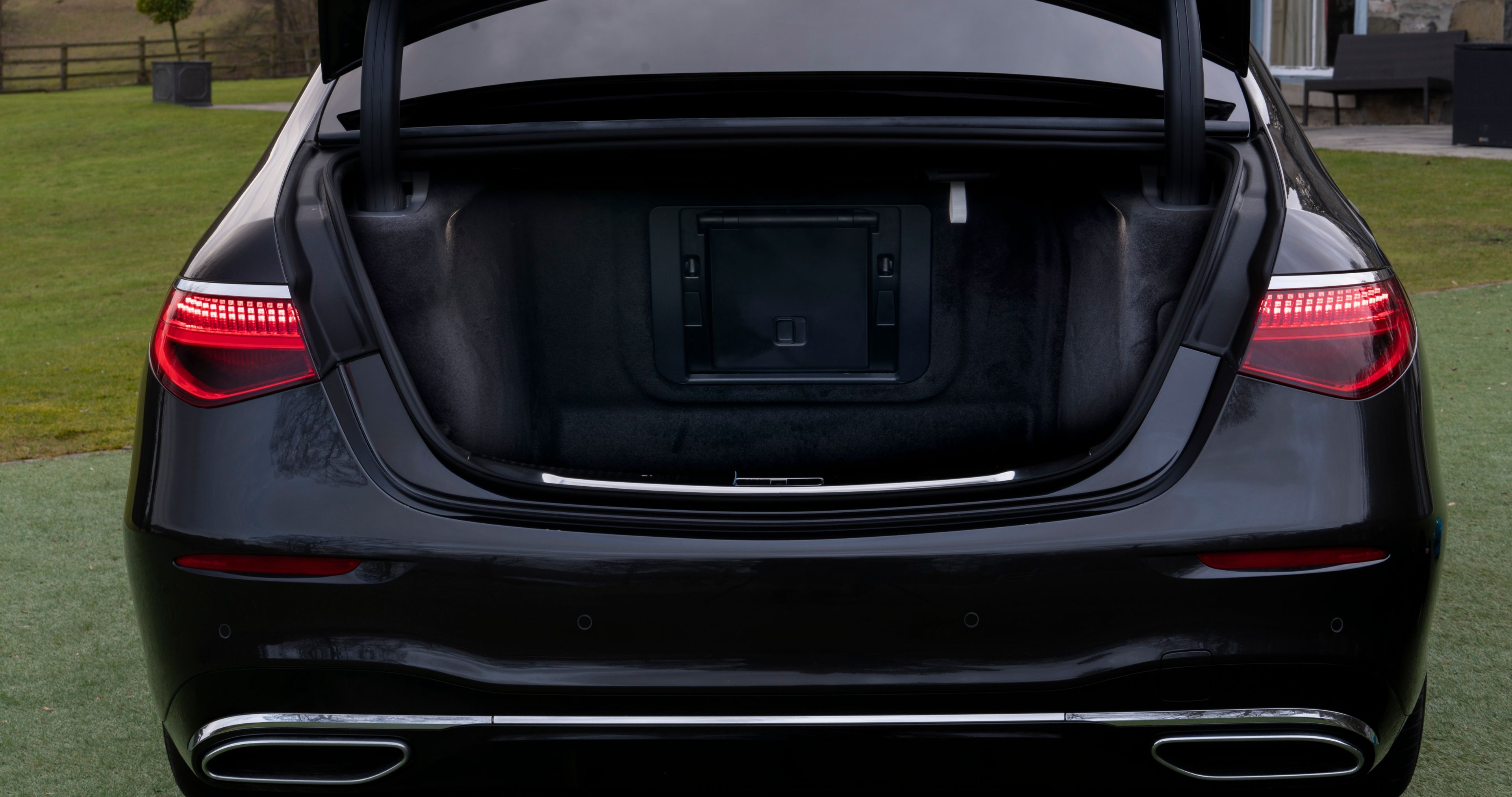 The trunk of a Mercedes S-Class